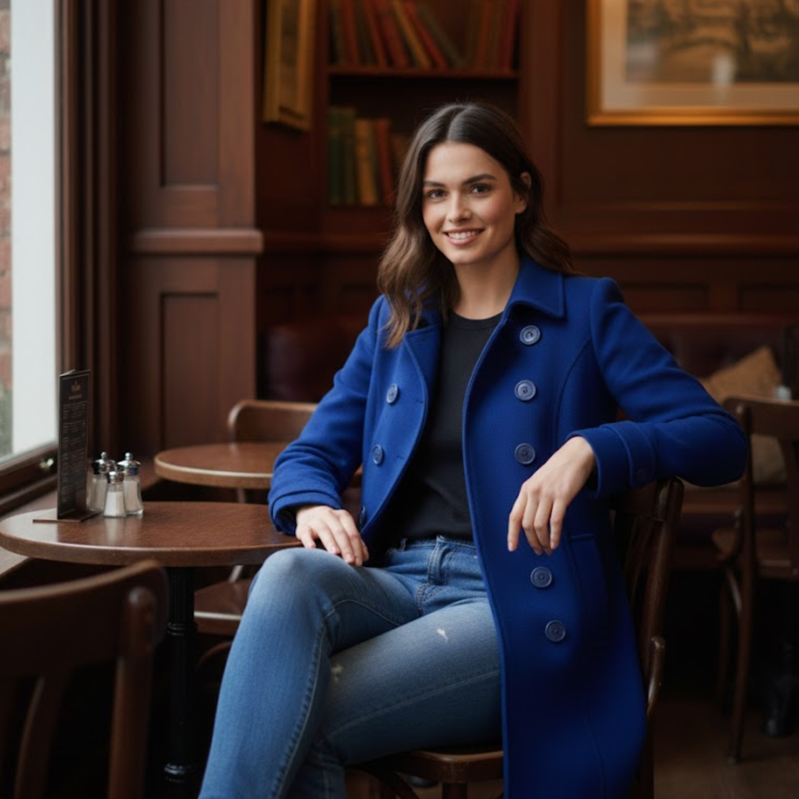 Women's Double Breasted Overcoat Loose Fit Lapel Collar Solid Pocketed Long Jacket