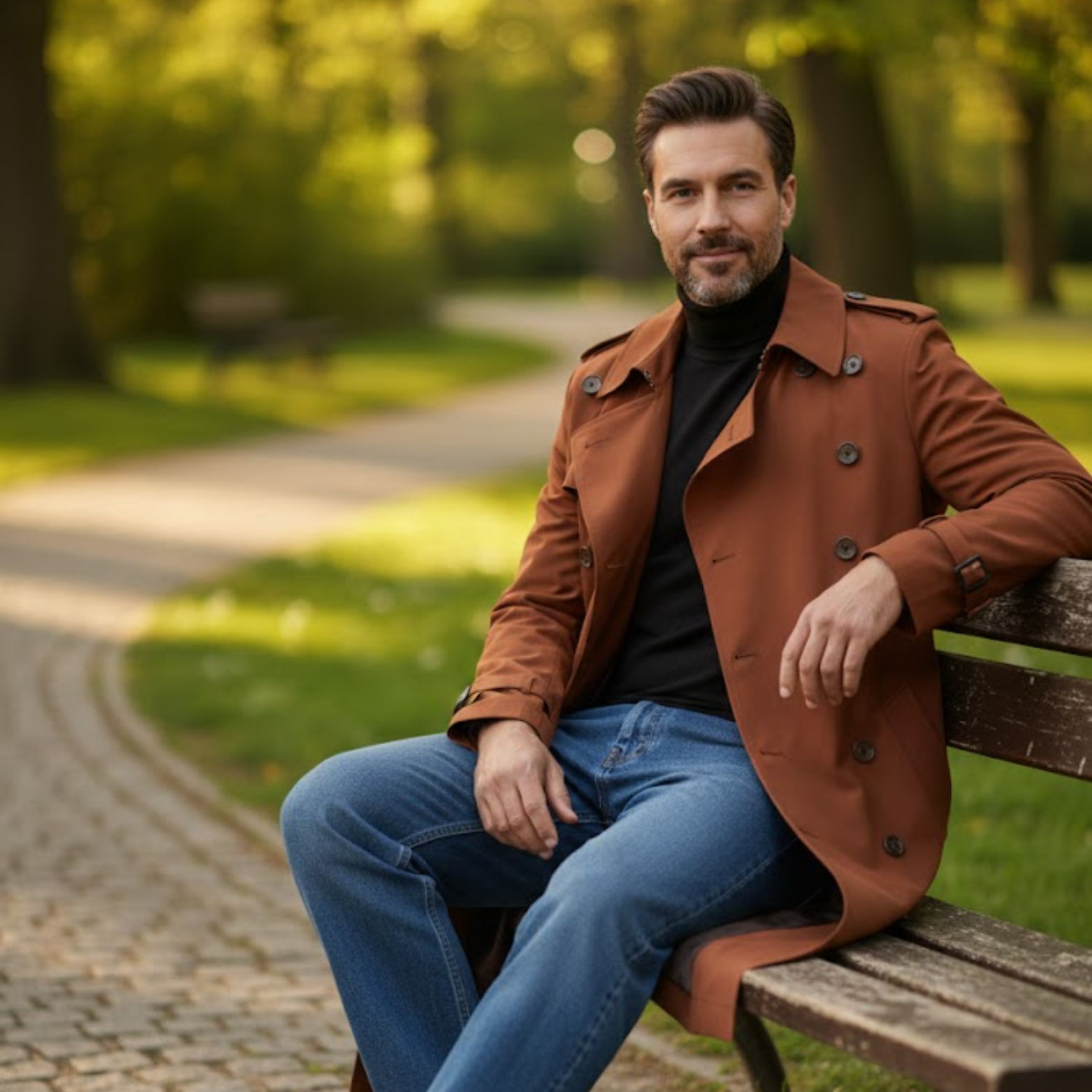 Men's X-Long Trench Coat Single Breasted Loose Fit Polyester Overcoat Outerwear