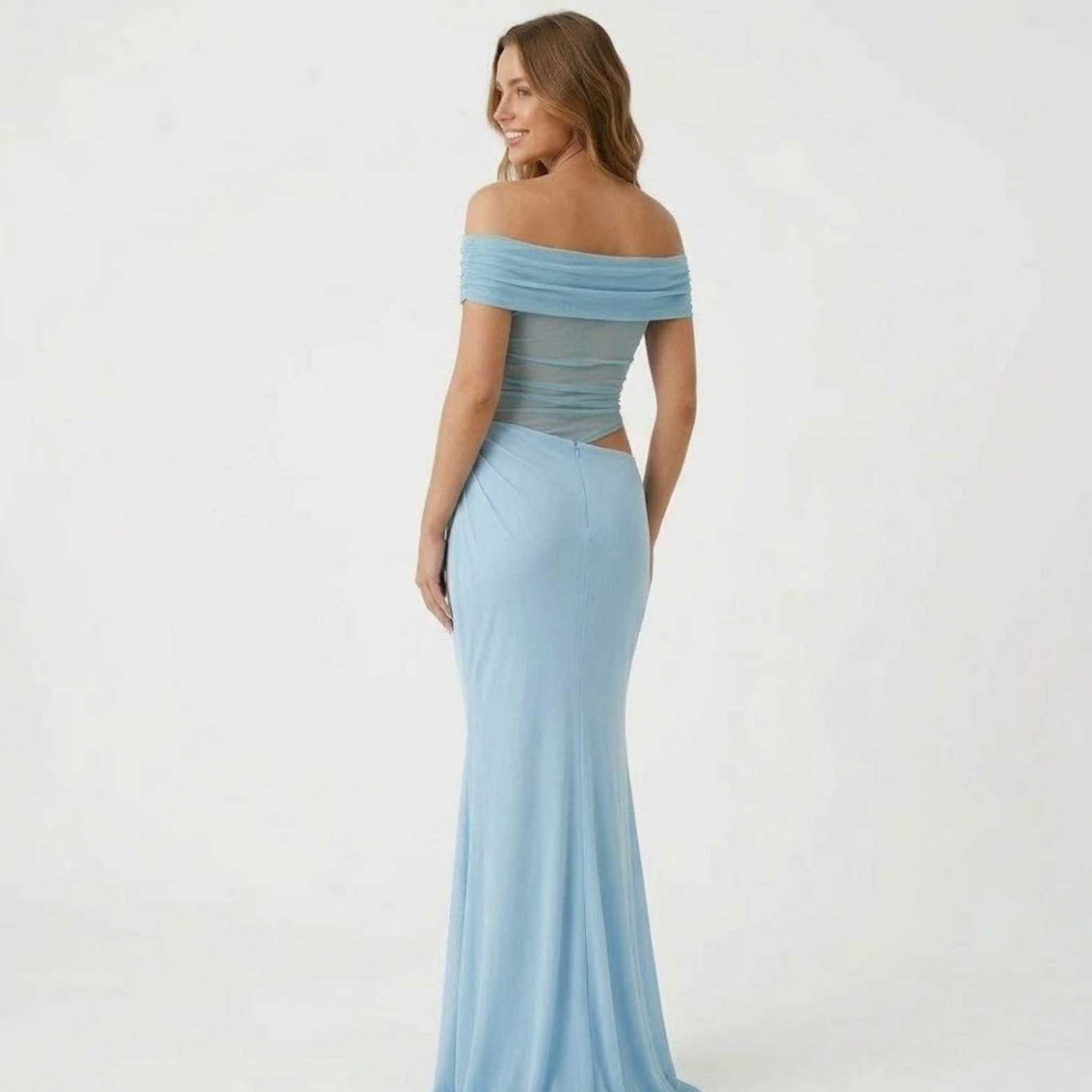 Off Shoulder Maxi Dress Slash Neck Waist Cutout Draped Bodycon Party Gown