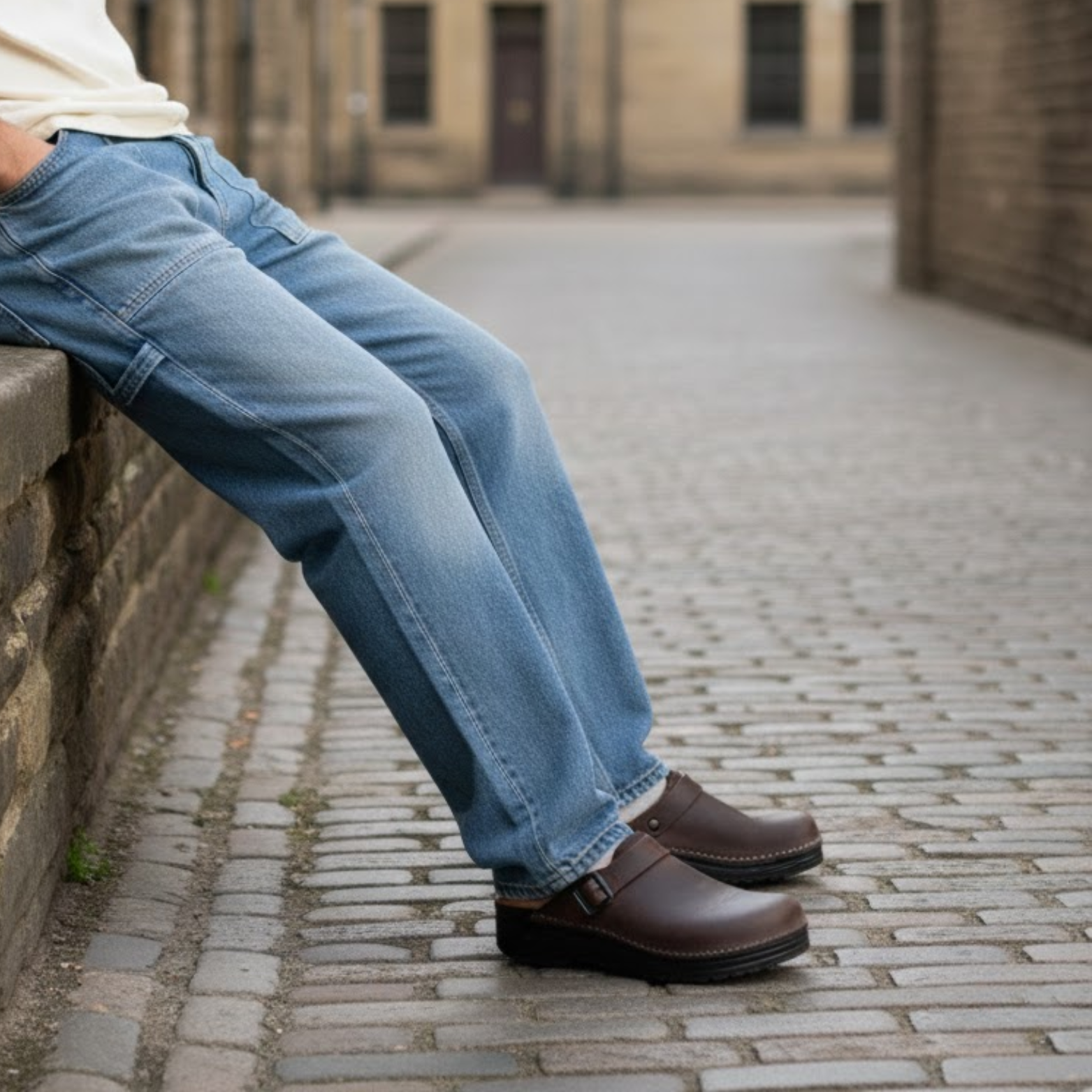 Men Retro Suede Slippers Adjustable Buckle Thick Bottom Mules Clogs