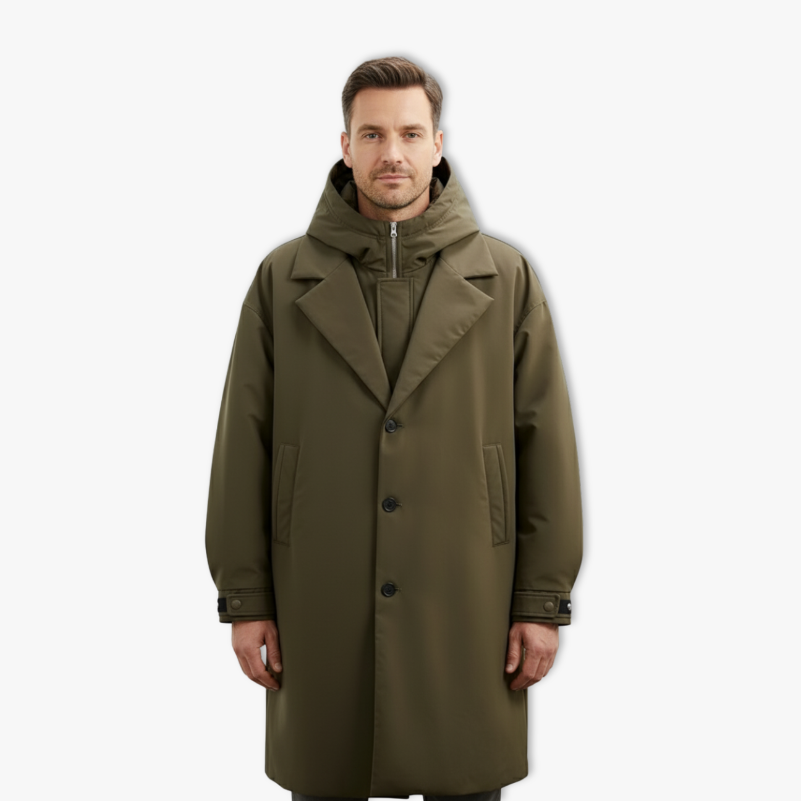 Trendy Men's Hooded Mid-Length Windbreaker Winter Korean Style