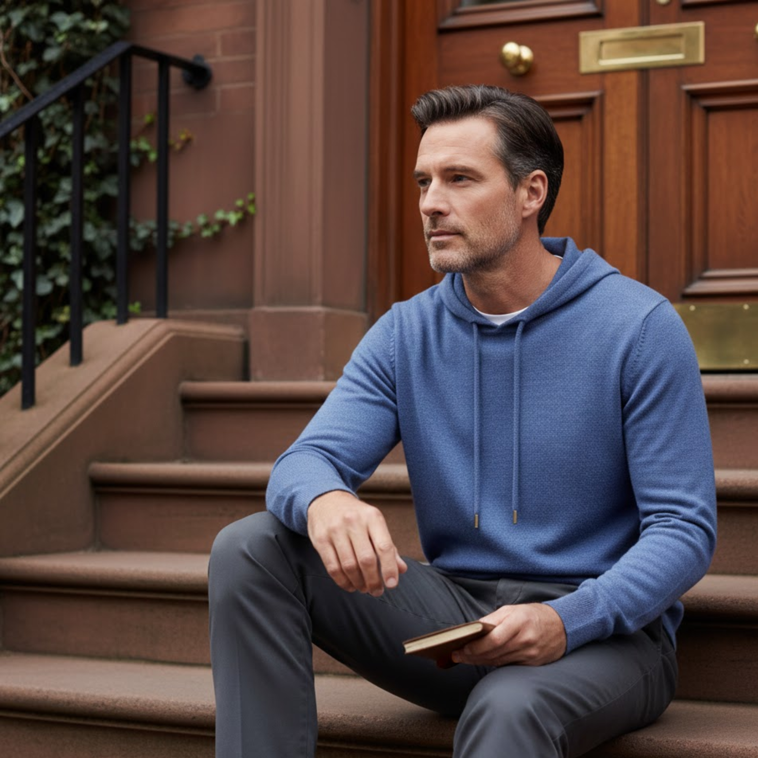 Men Merino Wool Hooded Knitted Pullover Sweater