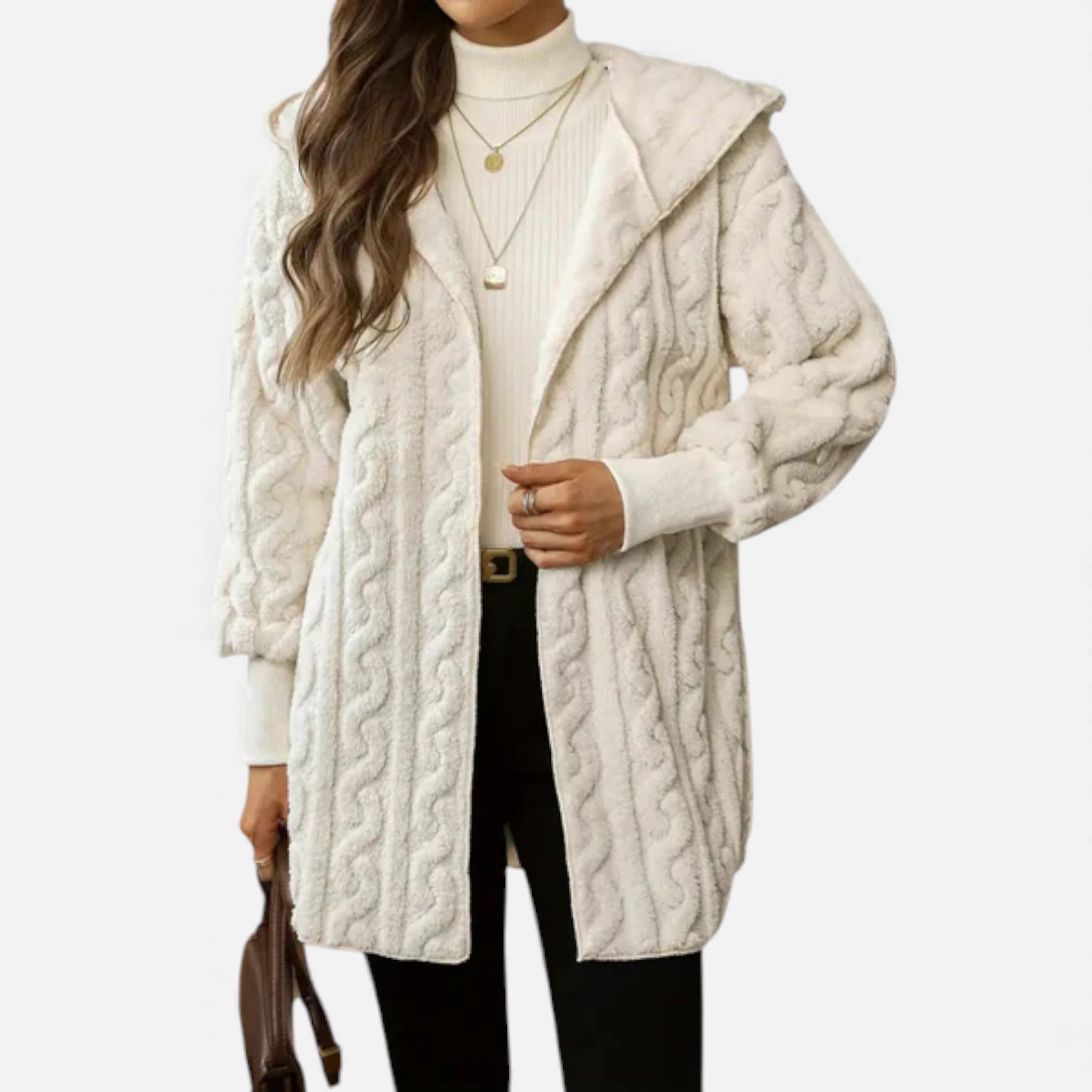 Veroux Mode | Women’s Fleece Coat – Cable-Knit Winter Comfort