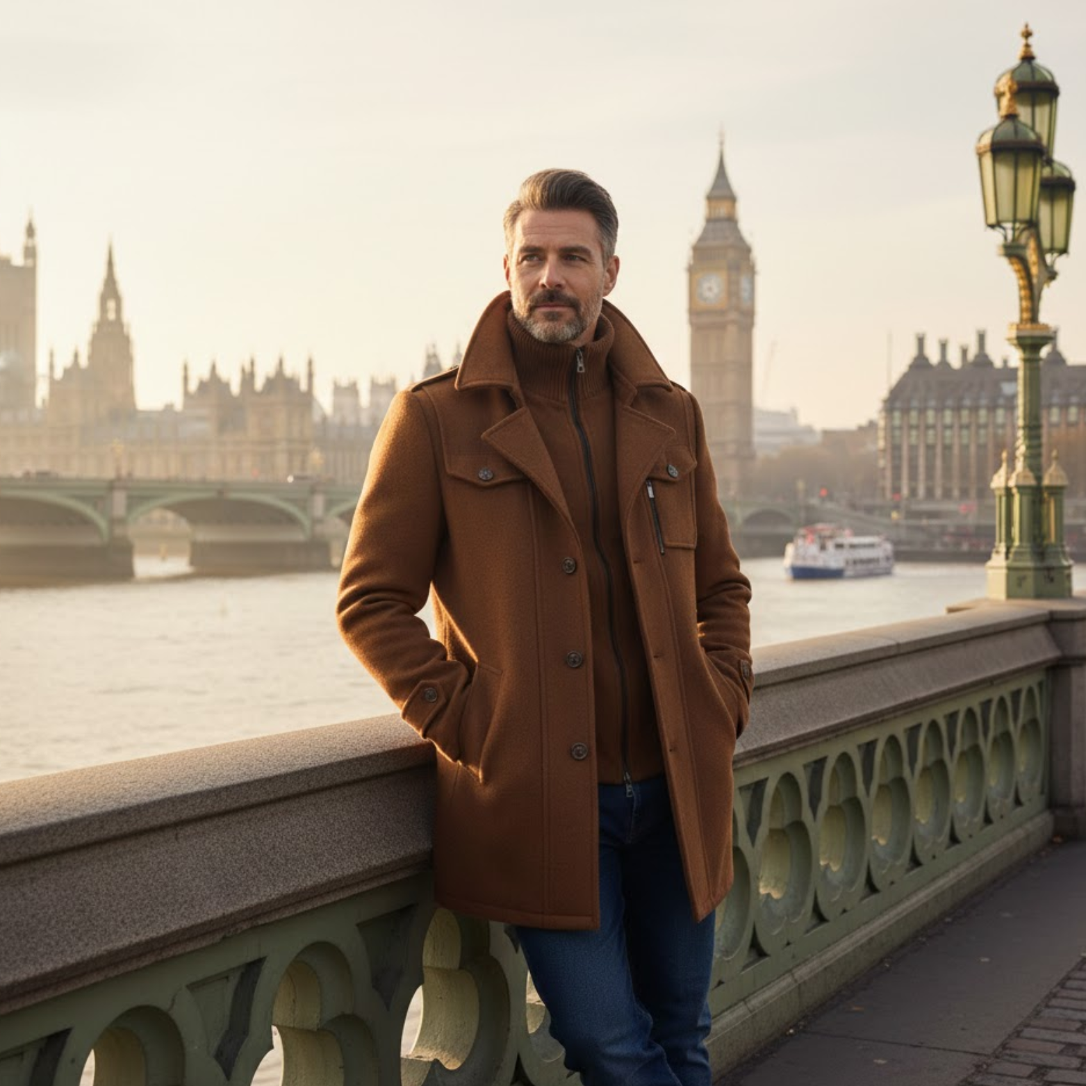 Men Fashion Autumn Winter Wool Trench Coats Middle Long Jacket Male Double Collar Zipper Coat