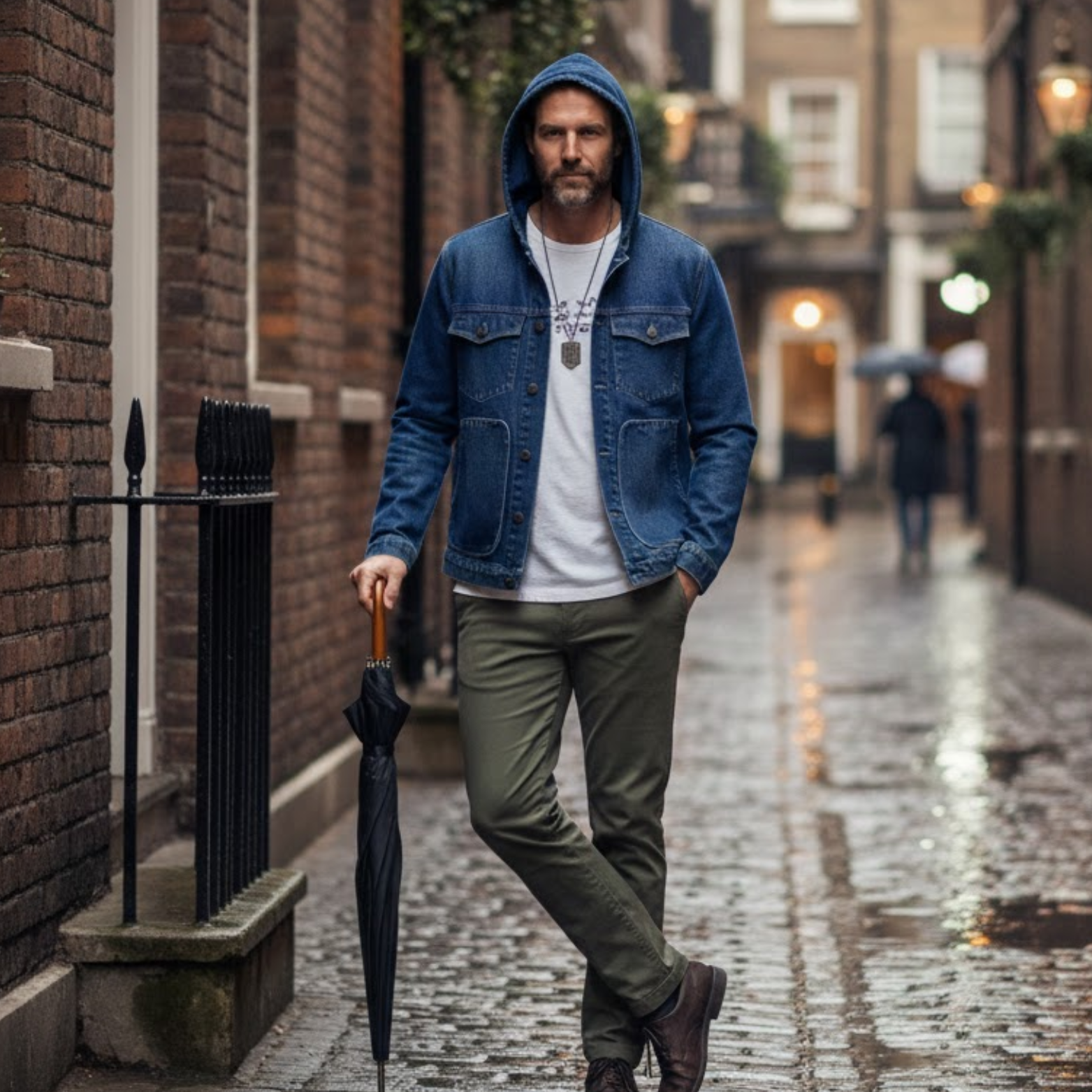 Men Hooded Denim Jacket Windproof Casual Coats