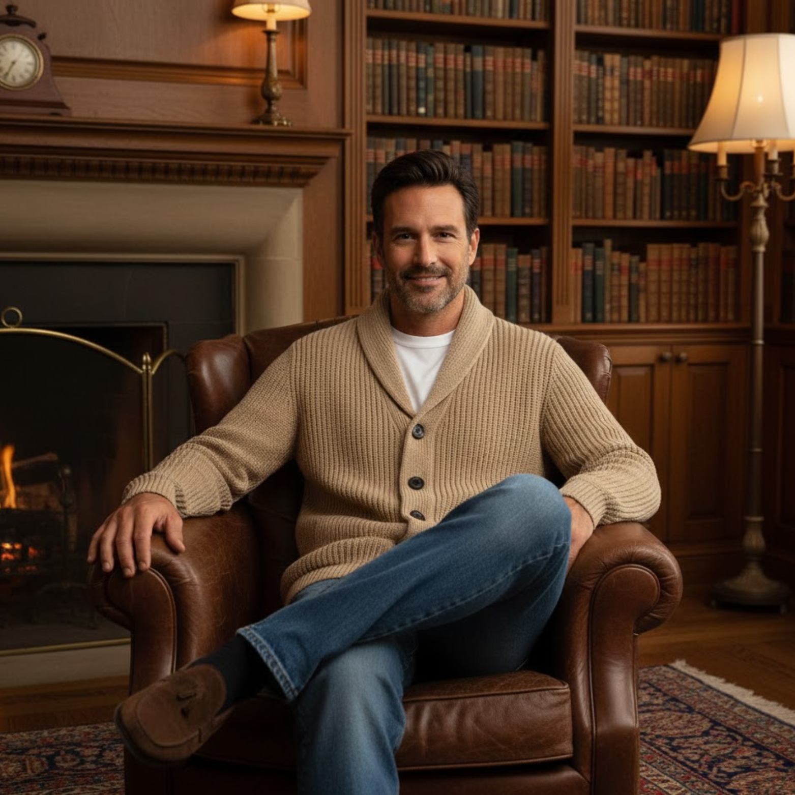 Men's Winter Cardigan Sweater Slim Fit Shawl Collar