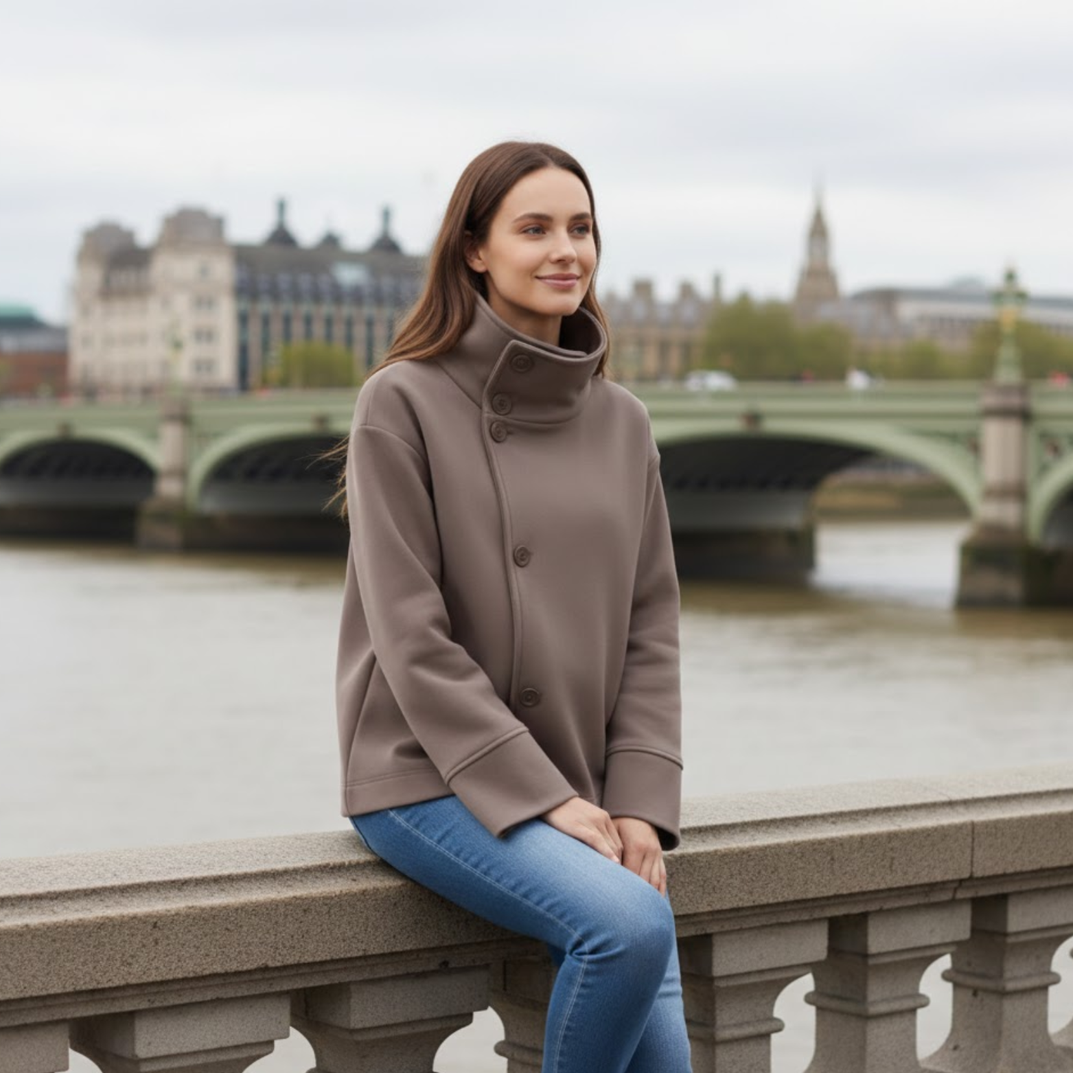 Women's Loose Woolen Stand Collar Jacket Single Breasted Long Sleeve Streetwear Coat