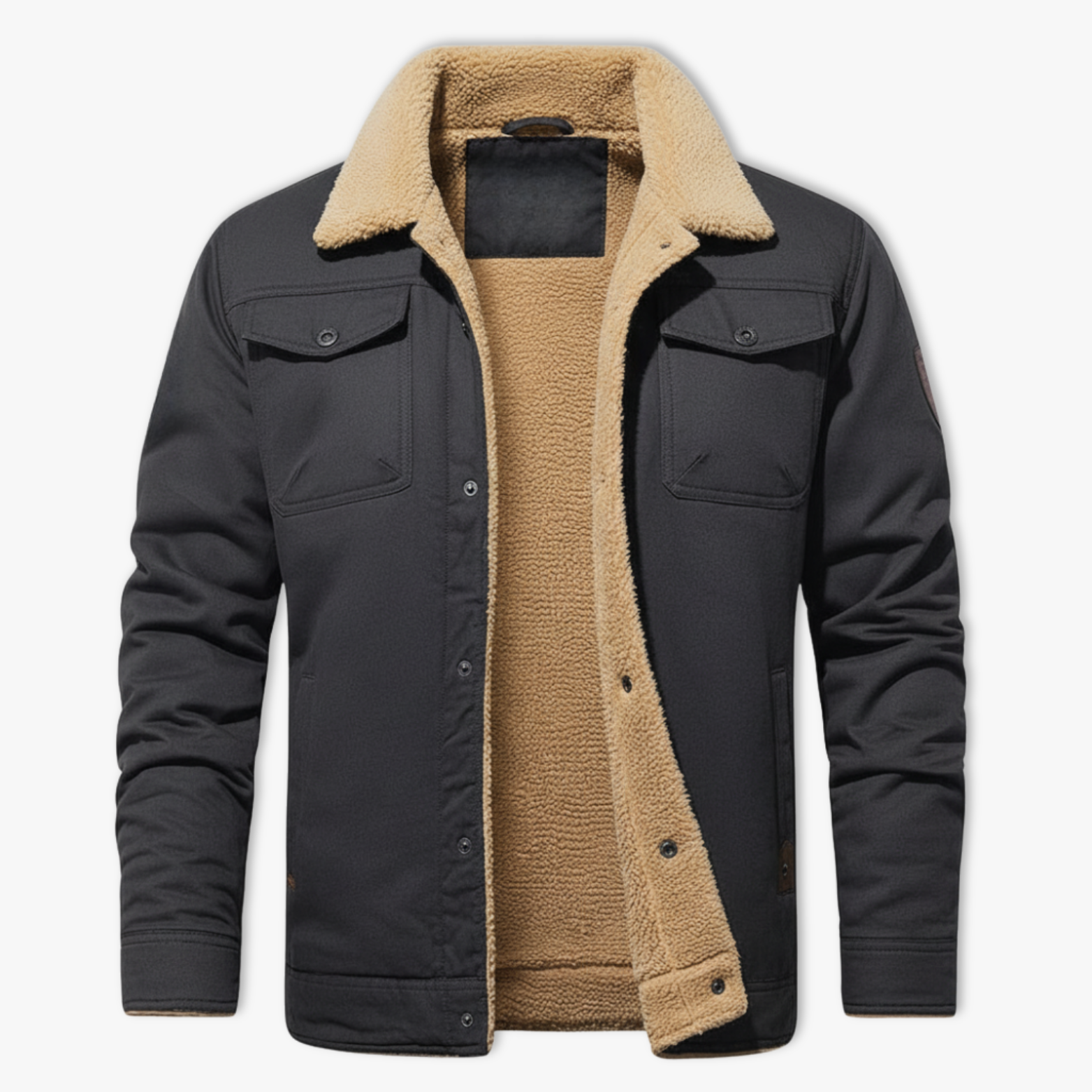 Men's Winter Faux Shearling Lined Warm Coat Buttoned Parka Casual Tops