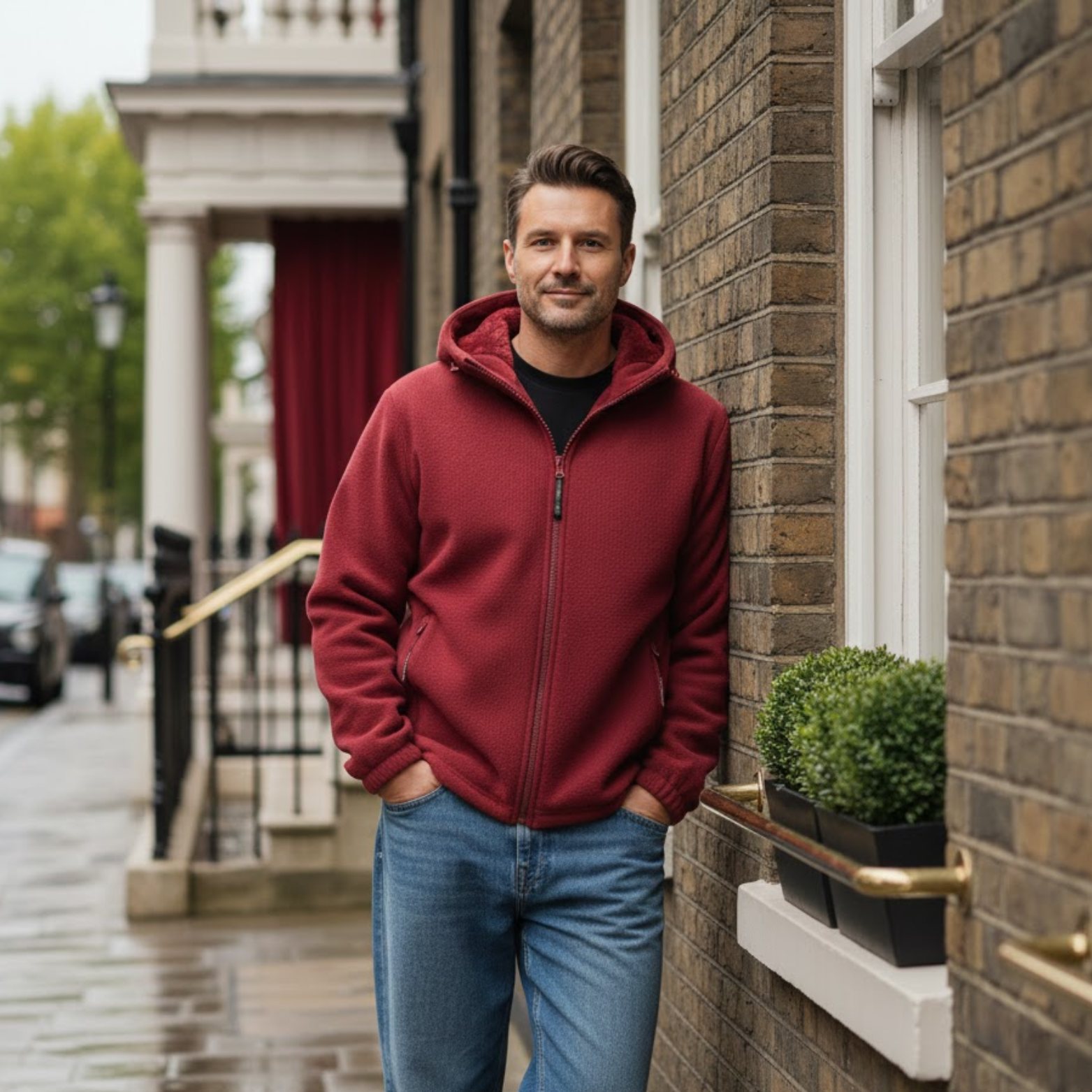 Men's Fleece Hooded Jacket Loose Fit Zipper Sherpa Outerwear Oversized Coat