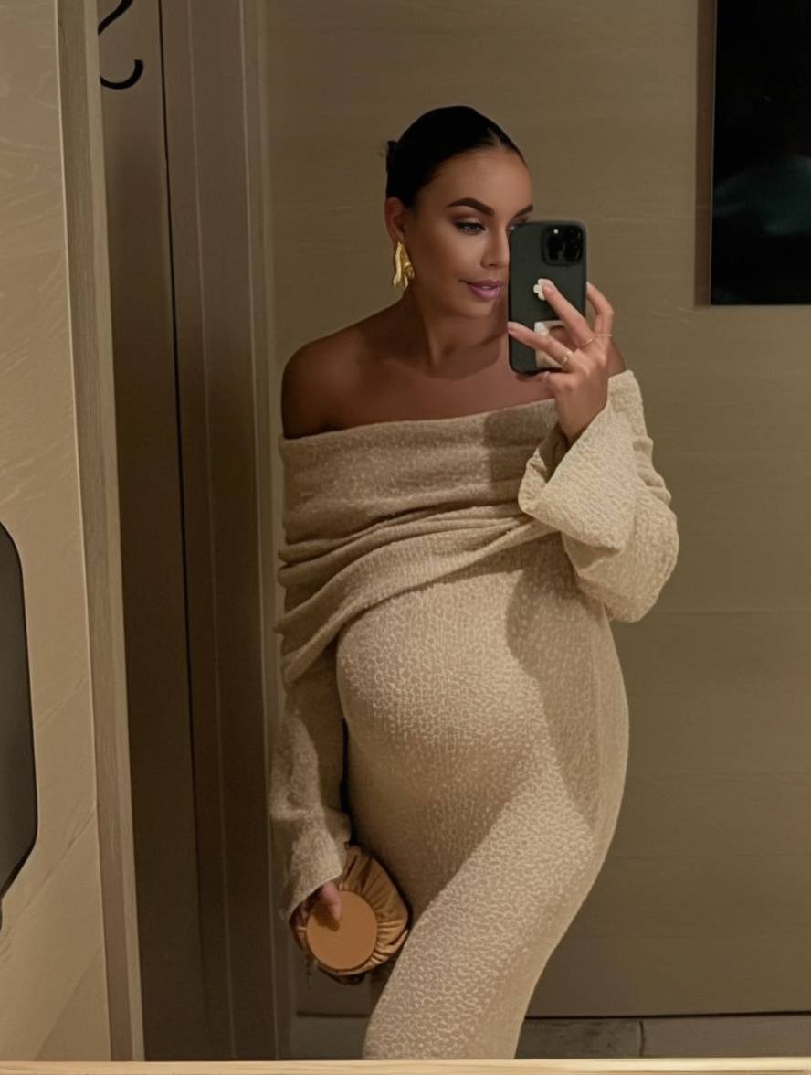 Off-Shoulder Maternity Knit Gown