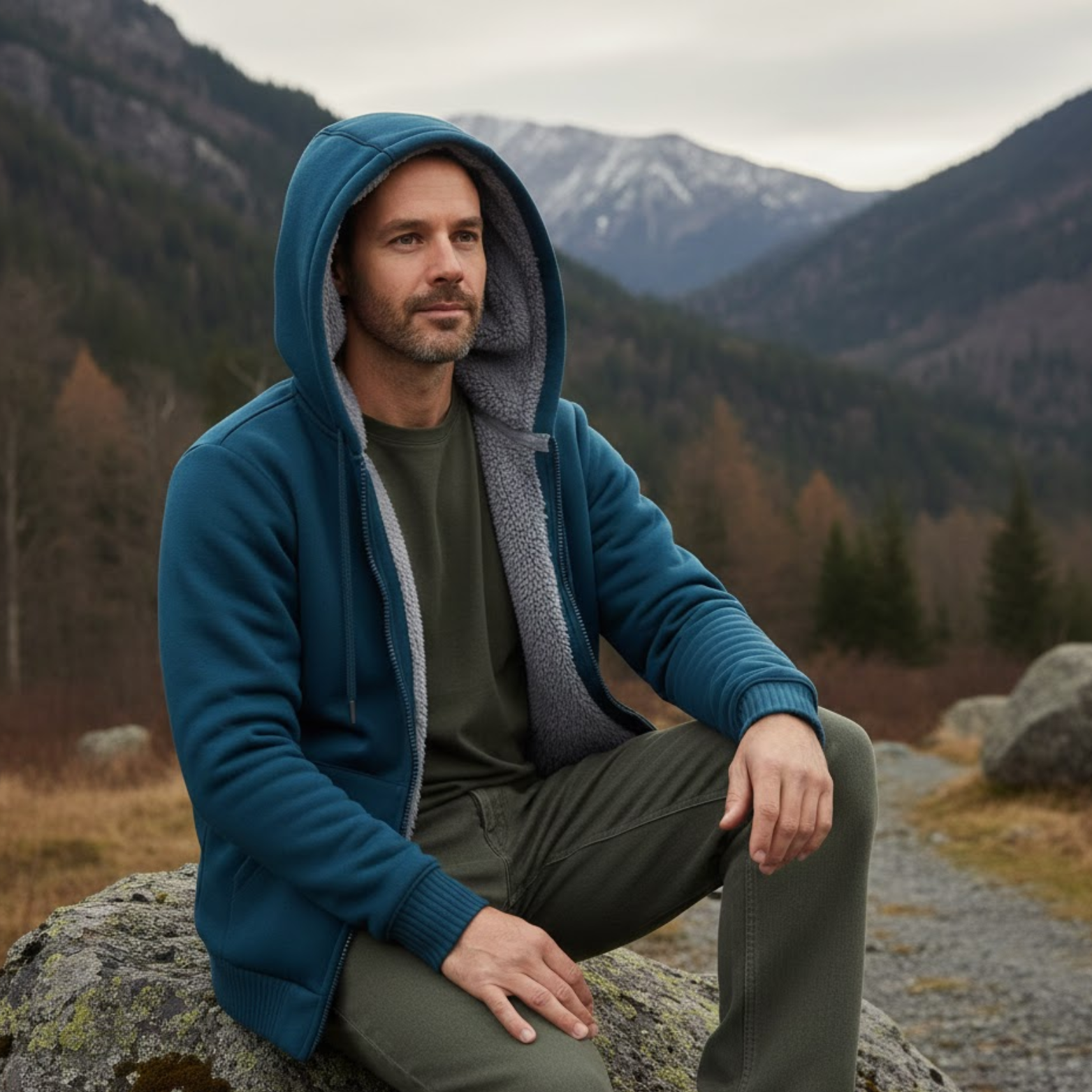 Men's Fleece Lined Zip Up Hoodie Thickened Oversized Hooded Sweatshirt Jacket