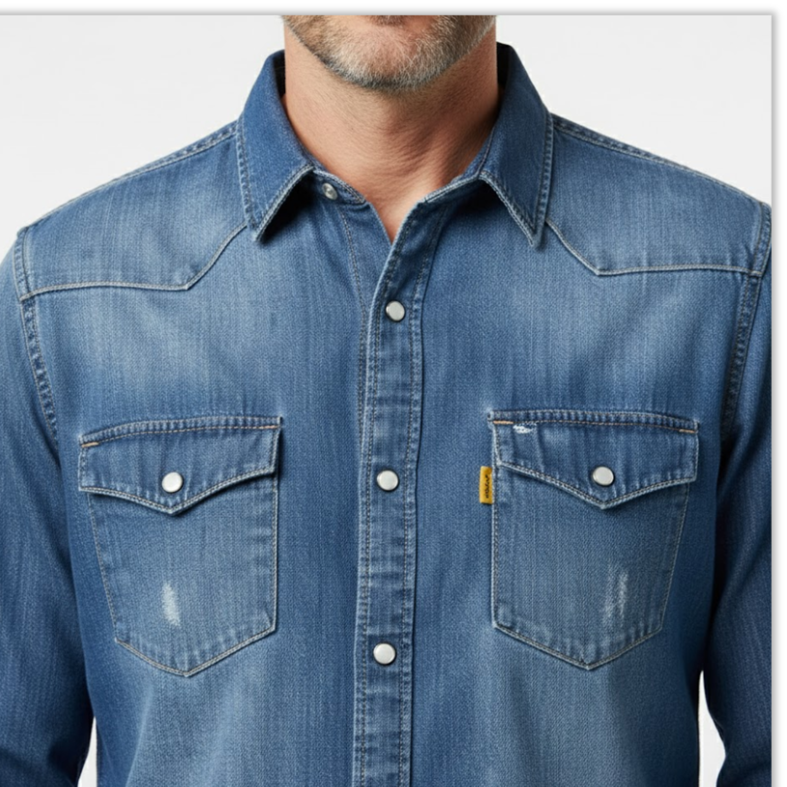 Elastic Cotton Denim Shirt Men Long Sleeve Slim Fit