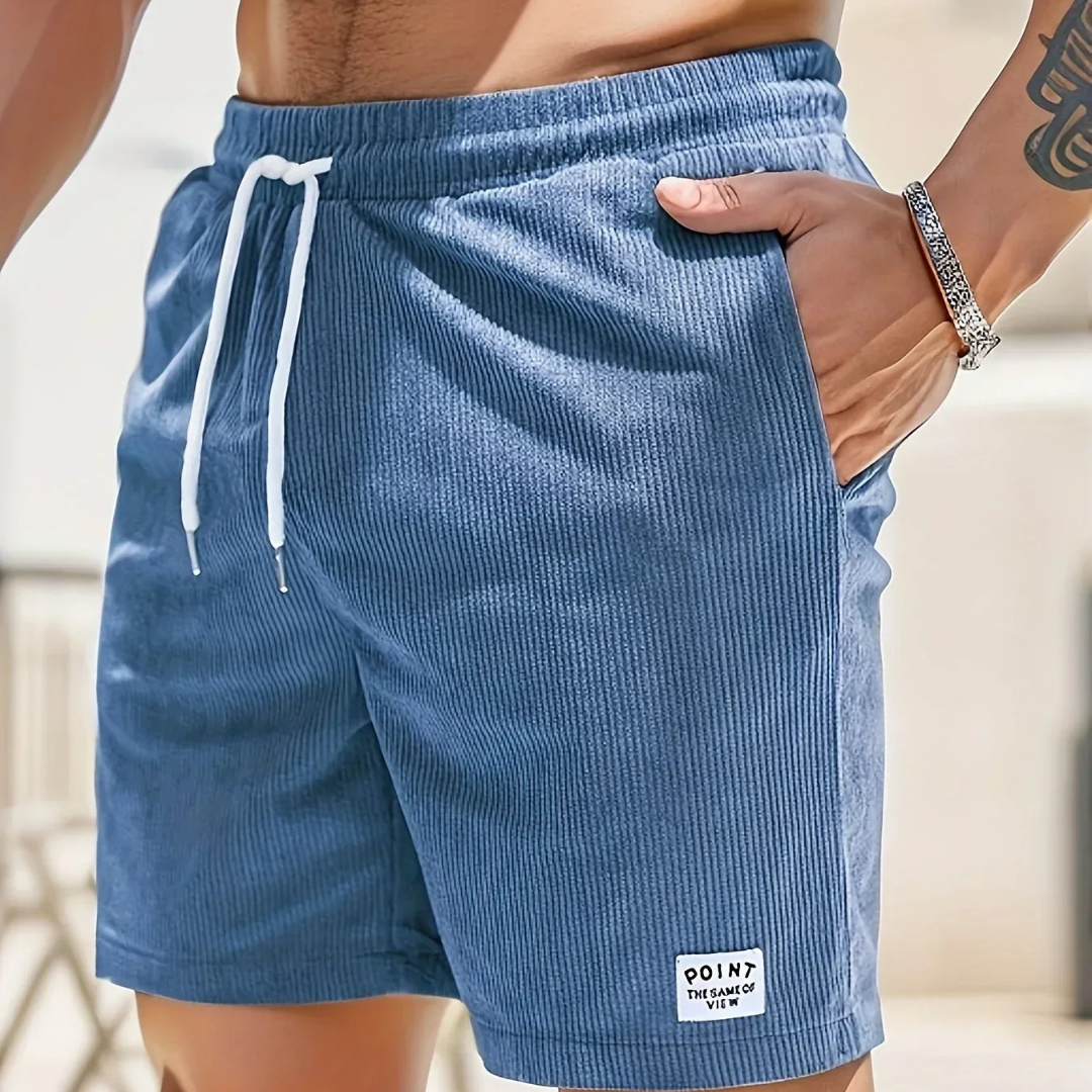 Men's corduroy shorts - knee-length relaxed fit shorts with a drawstring