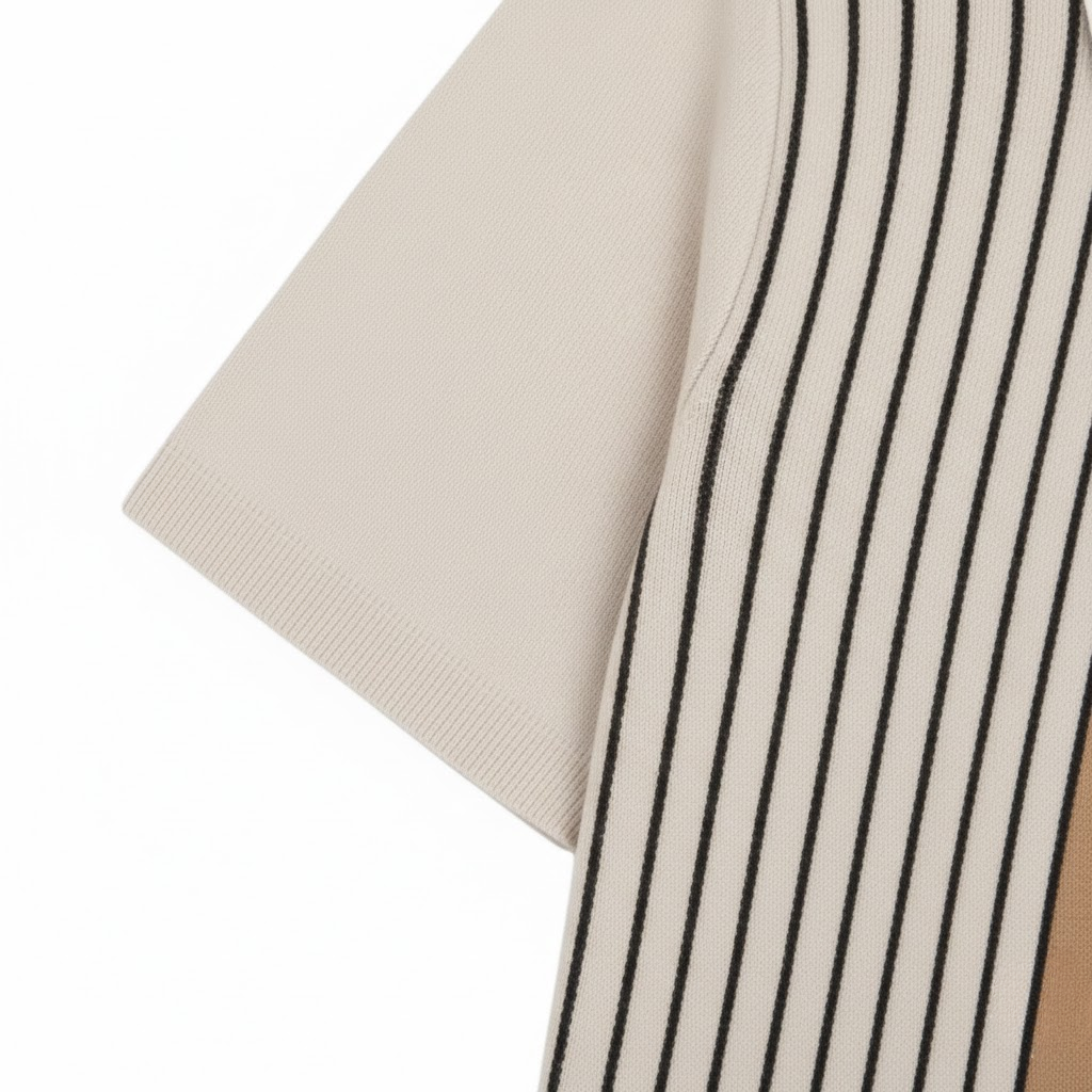 Men's Knit Polo Shirt Short Sleeve Striped Button Down Breathable Retro Casual Top