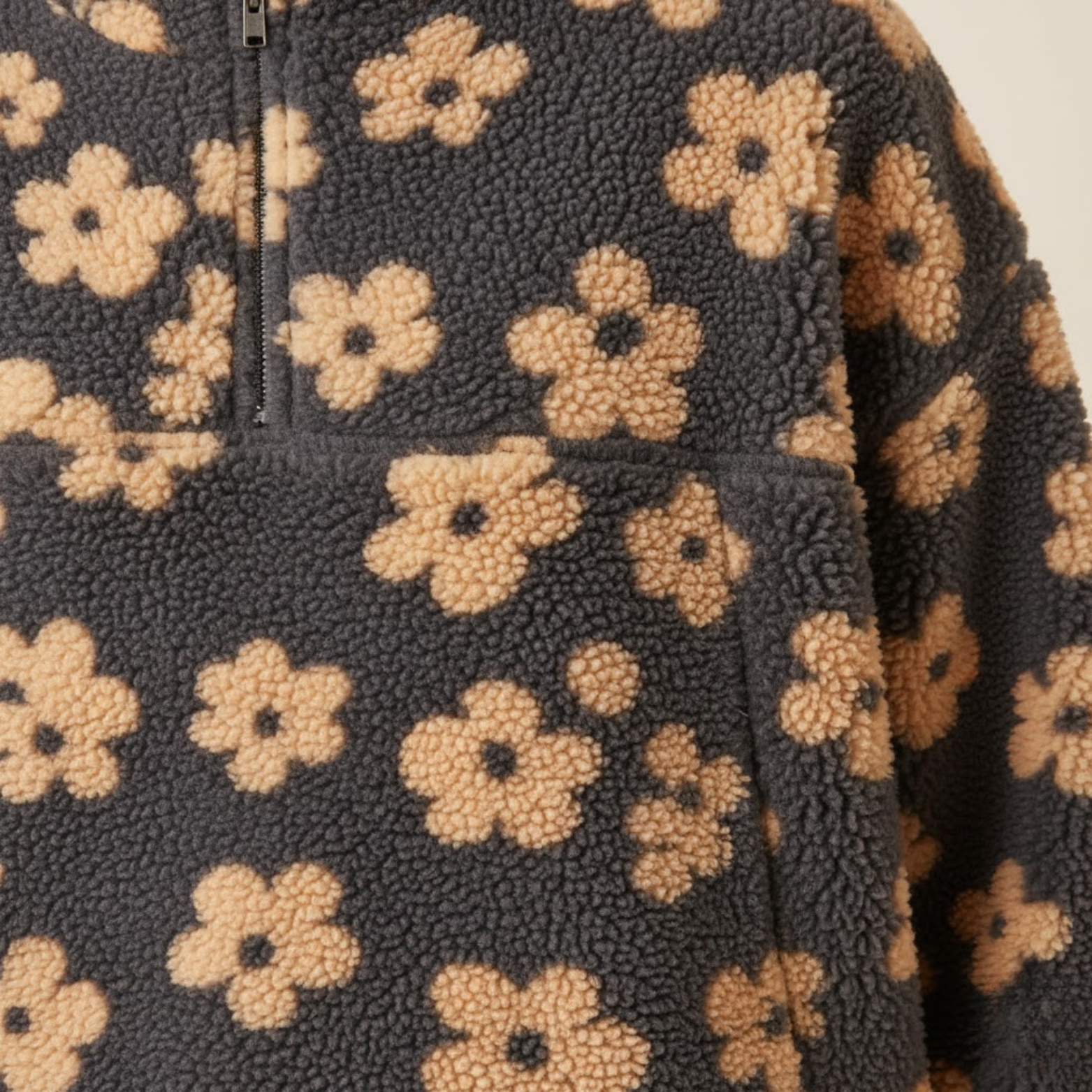 Sumuyoo Autumn Winter Women's Sherpa Floral Pullover Hoodies Half Zip Style Loose Fit Warm Stylish Sweatshirt