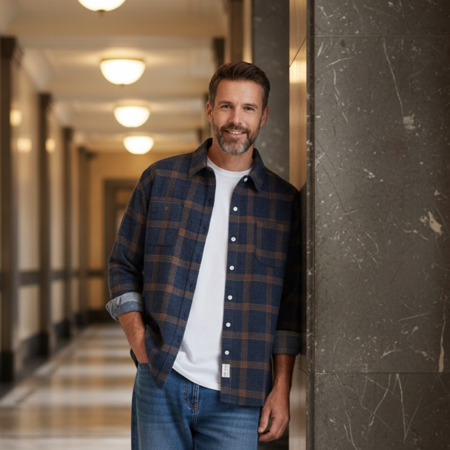 Men's Plaid Shirts Trendy and Casual Long-sleeved Shirt Jacket