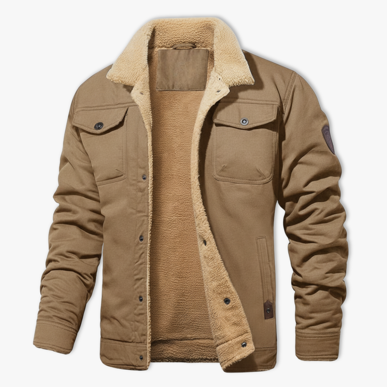 Men's Winter Faux Shearling Lined Warm Coat Buttoned Parka Casual Tops