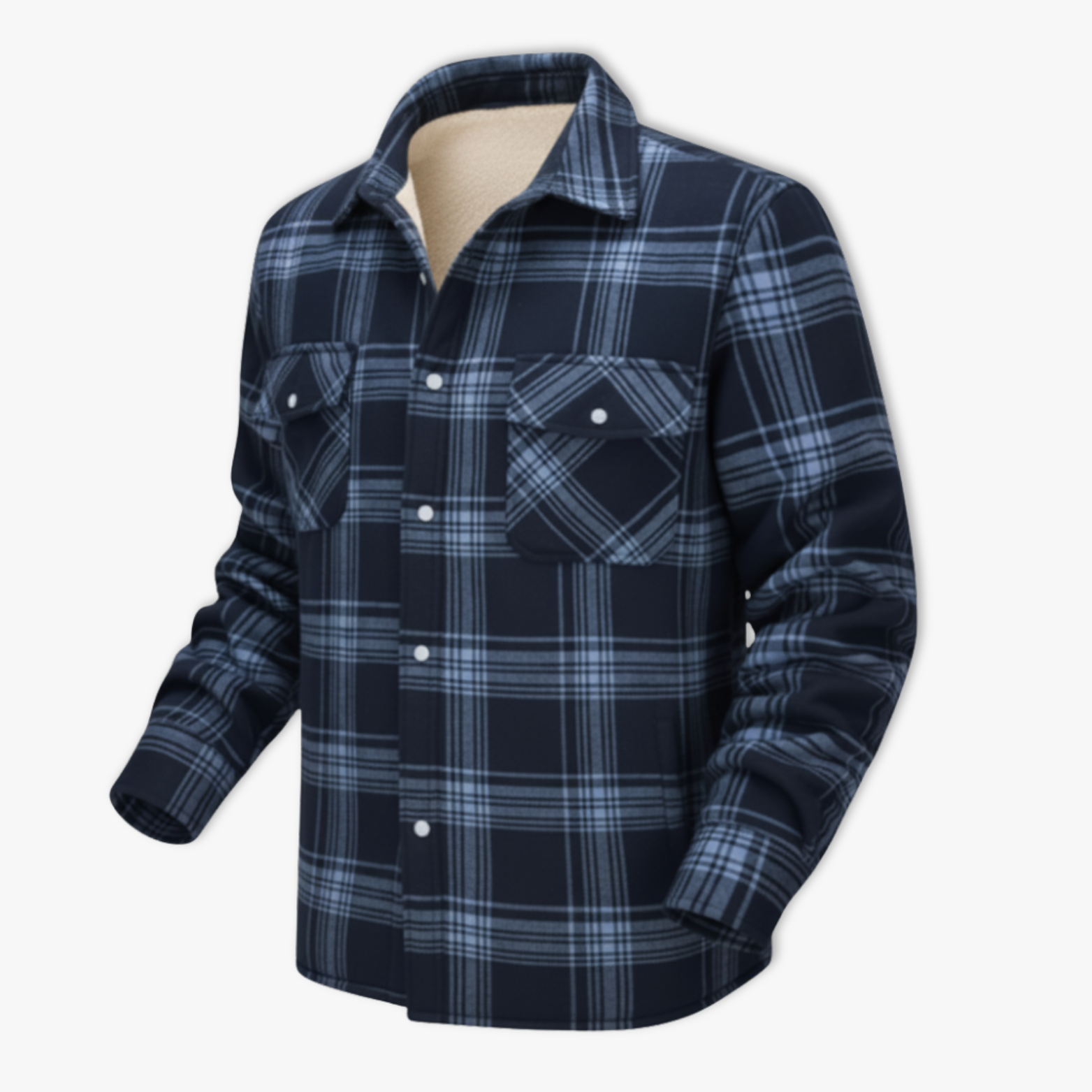 Mens Flannel Cotton Jackets Plaid Fleece Lining Cargo Work Coats