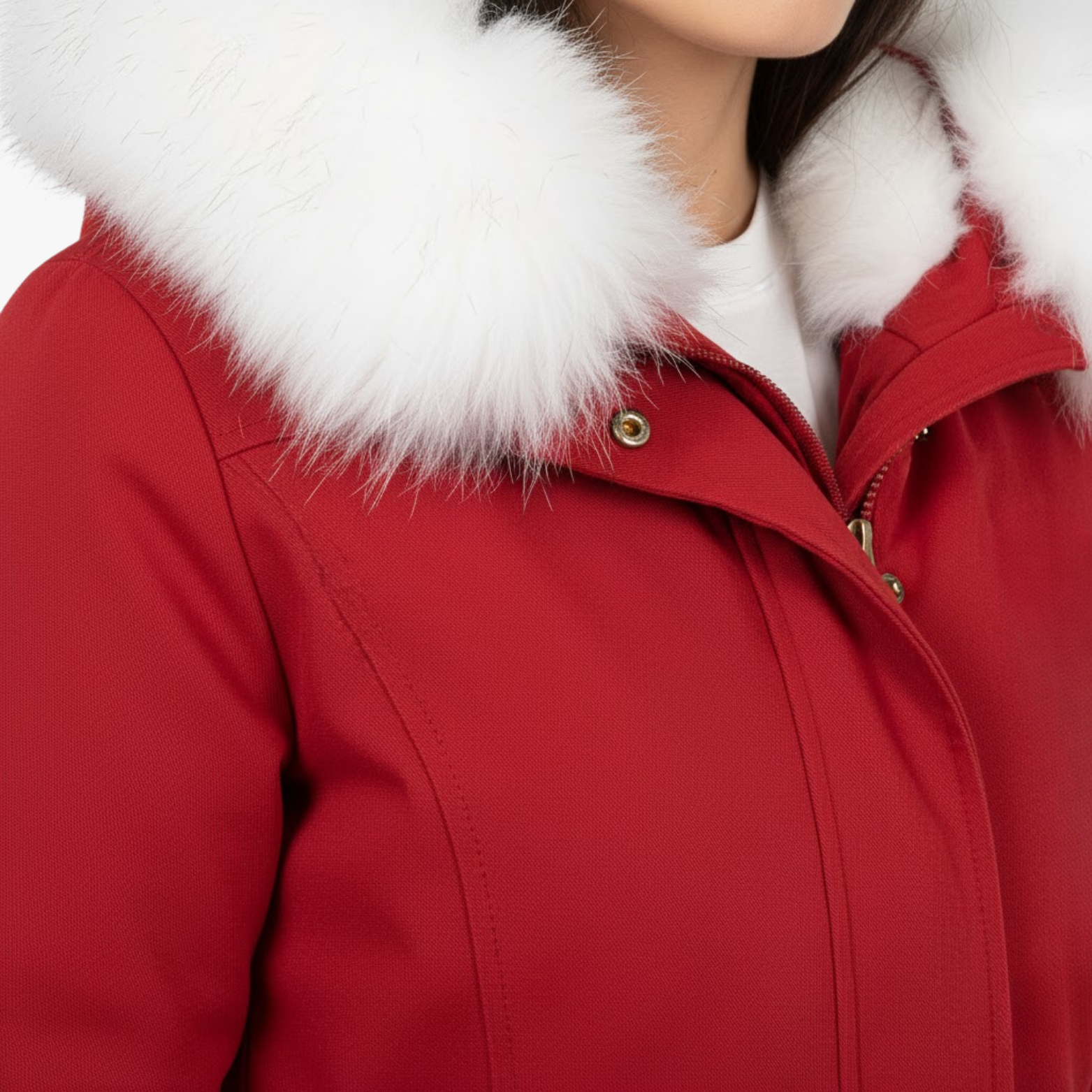 Women's Faux Fur Trim Parka Long Hooded Winter Overcoat Slim Fit Padded Snow Coat