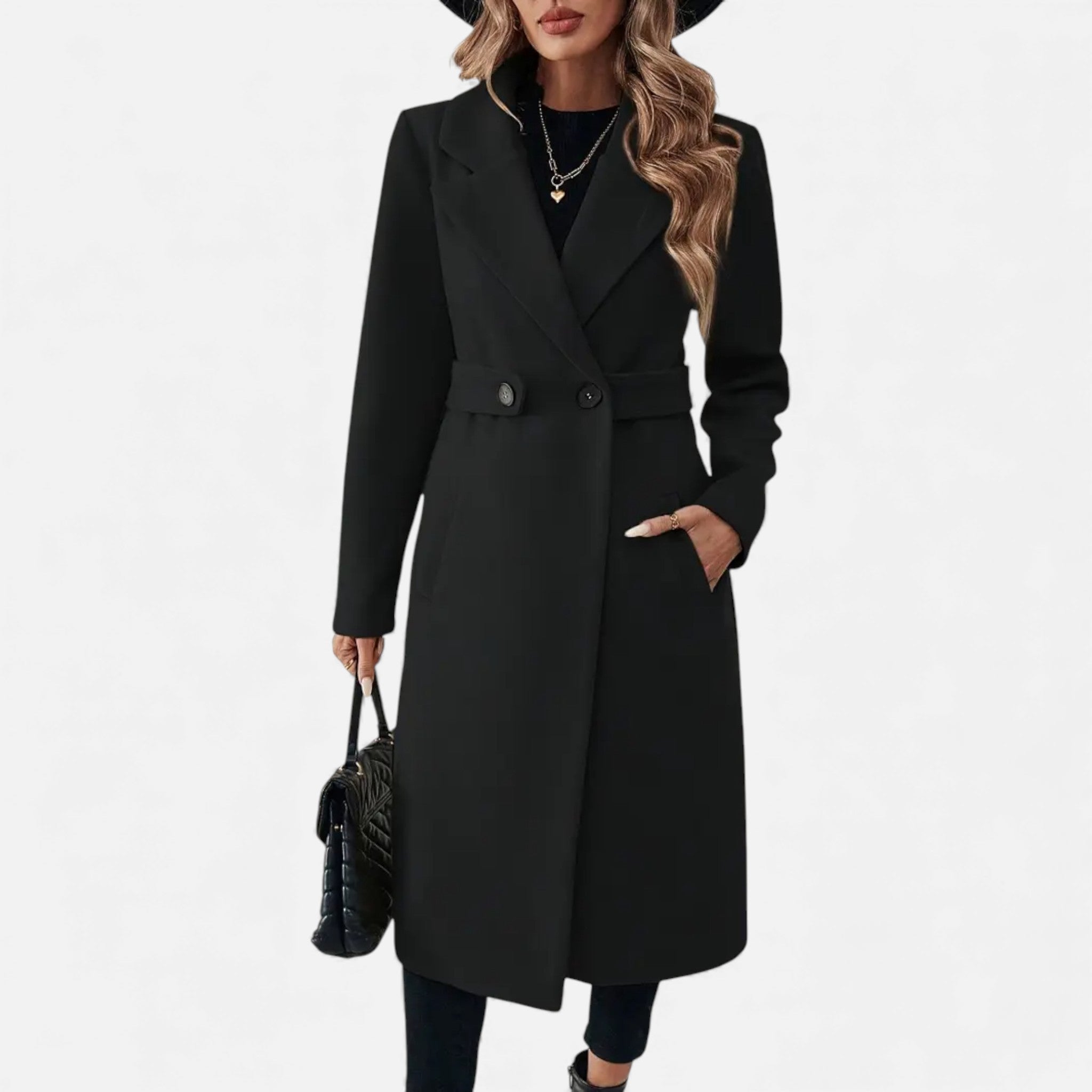 Veroux Mode | Women’s Tweed Coat – Long Belted Elegance