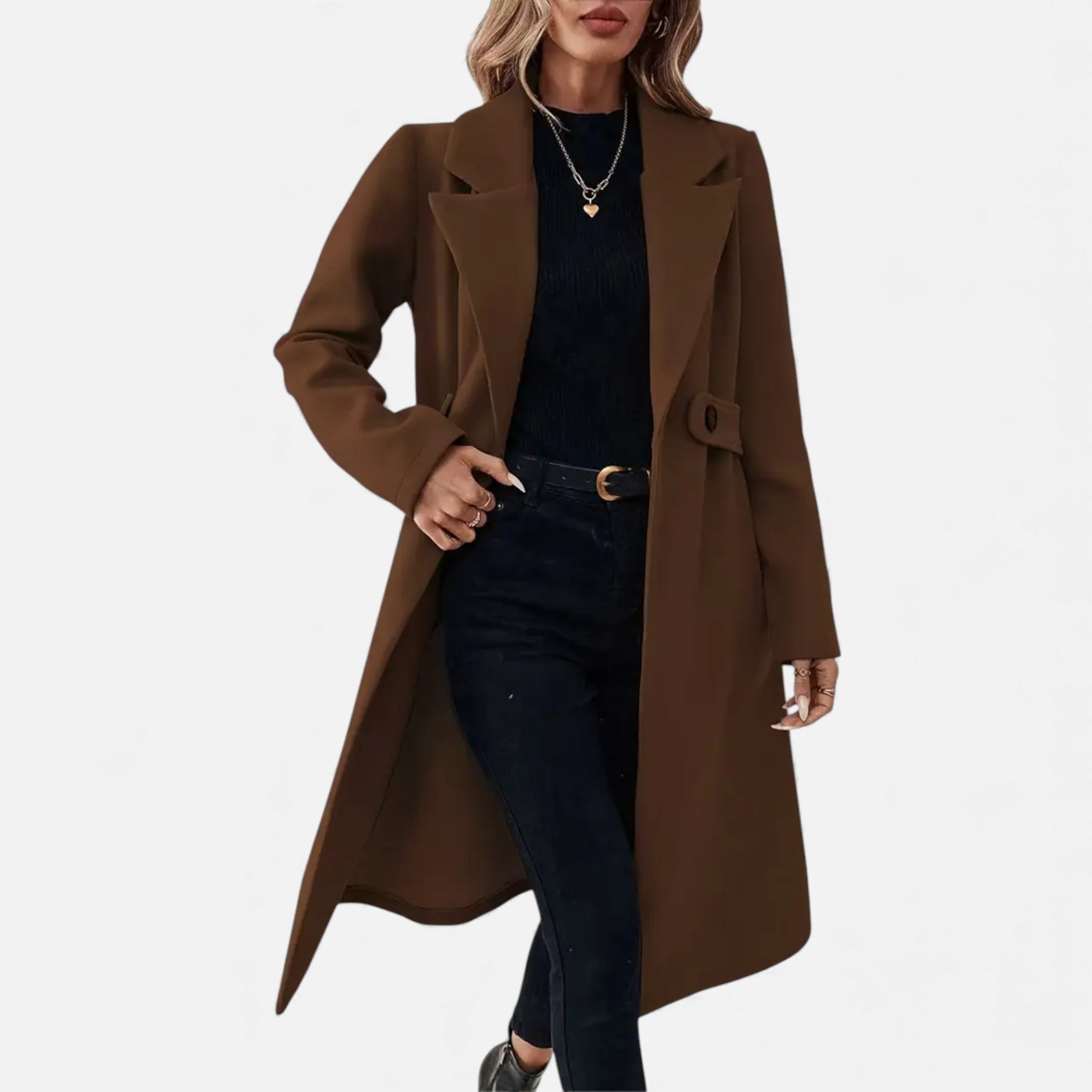 Veroux Mode | Women’s Tweed Coat – Long Belted Elegance