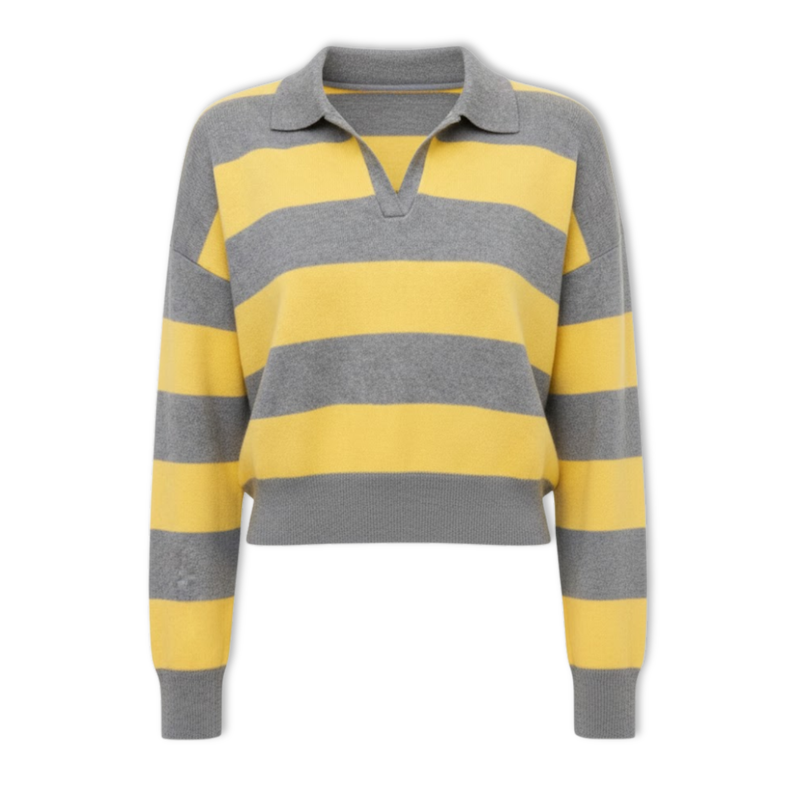 Woman Fashion Streetwear Loose Polo Collar Stripe Sweater Pullover