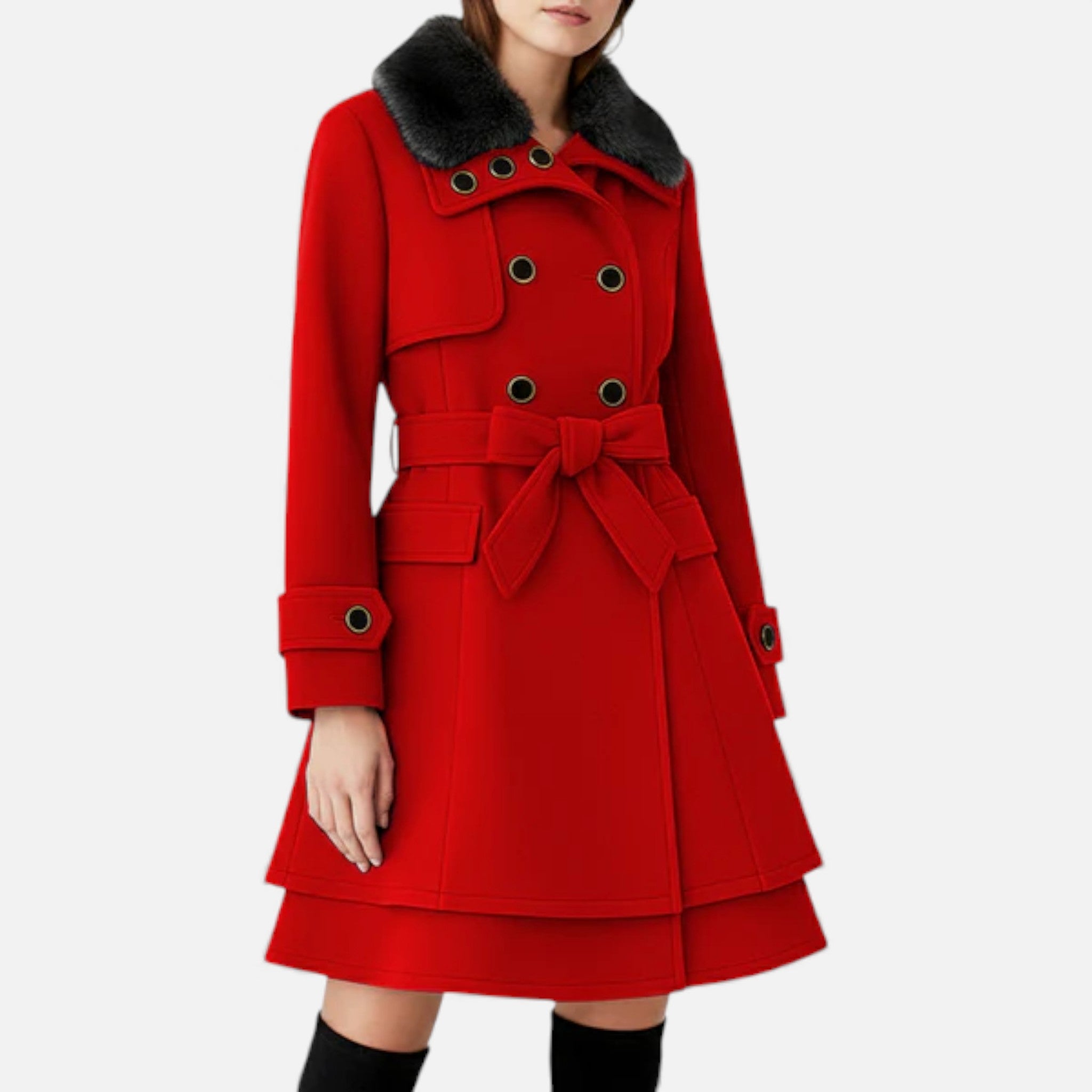 Veroux Mode | Women’s Double-Breasted Coat – Wool Blend Elegance