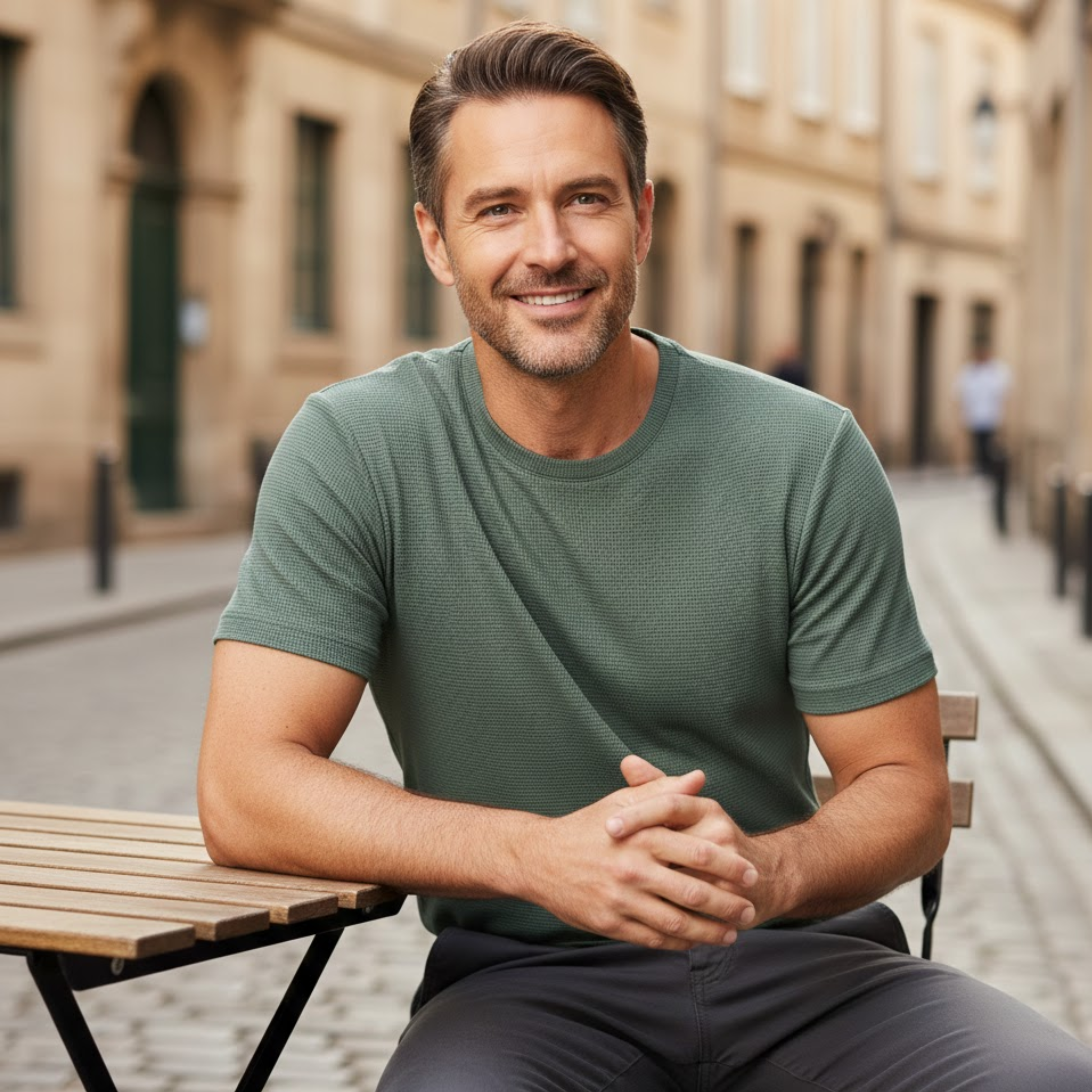 Men's Waffle Knit T-Shirt Short Sleeve Crew Neck Breathable Casual Pullover Top