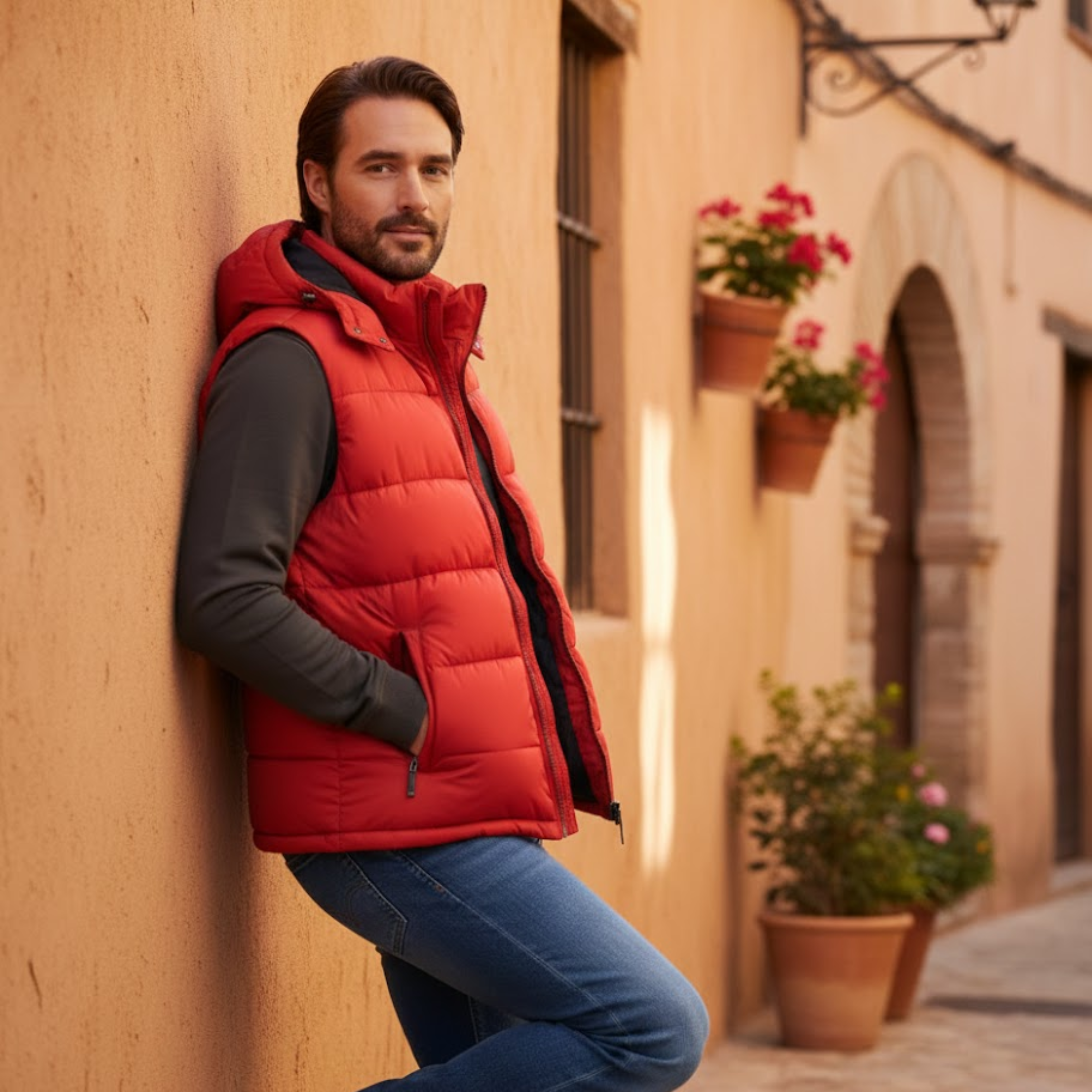 Men's Padded Hooded Vest Sleeveless Puffer Gilet with Full Zipper and Pockets