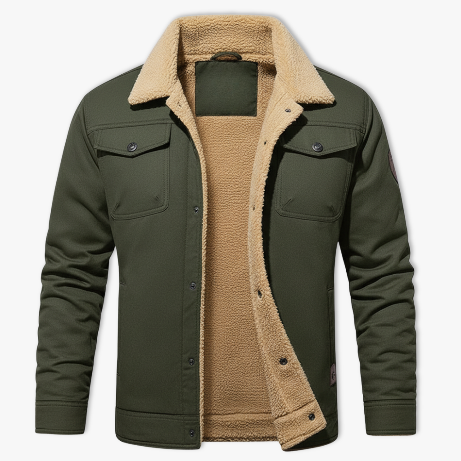 Men's Winter Faux Shearling Lined Warm Coat Buttoned Parka Casual Tops