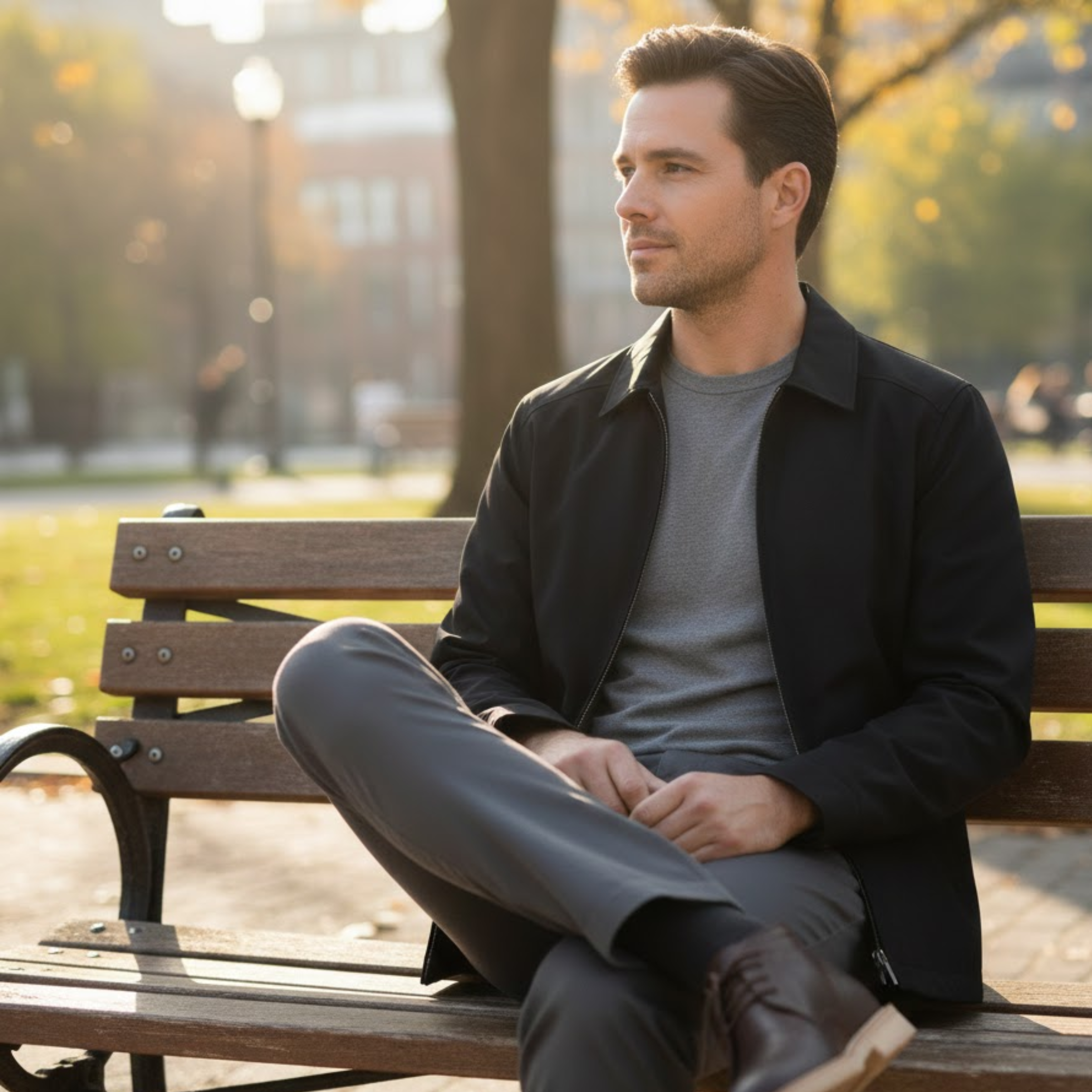 Men's Lightweight Business Work Jacket Zipper Closure Polyester Casual Outerwear Coat