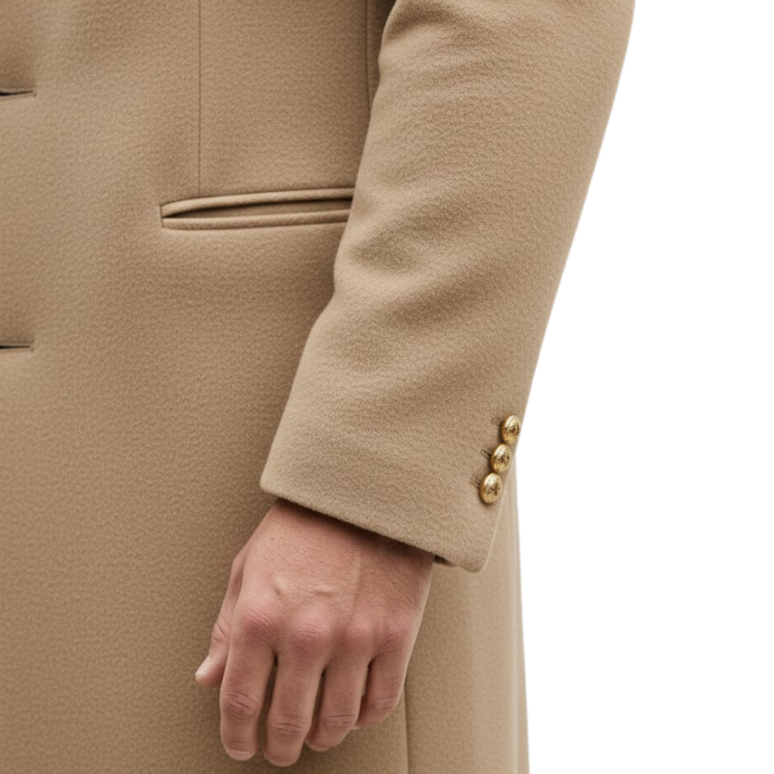 Men's Mid-Length Wool Blend Overcoat Single Breasted Slim Fit Trench Coat Jacket