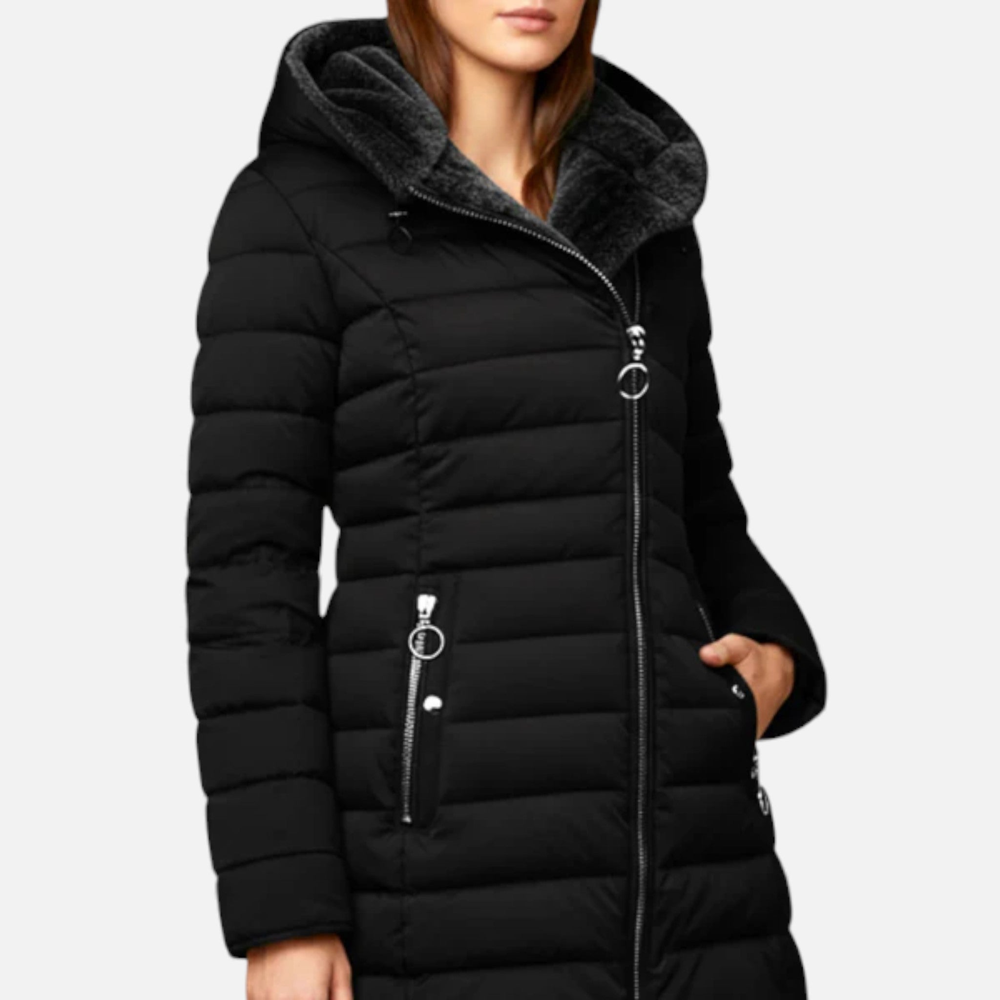 Veroux Mode | Women’s Fleece Puffer Jacket – Hooded Winter Elegance