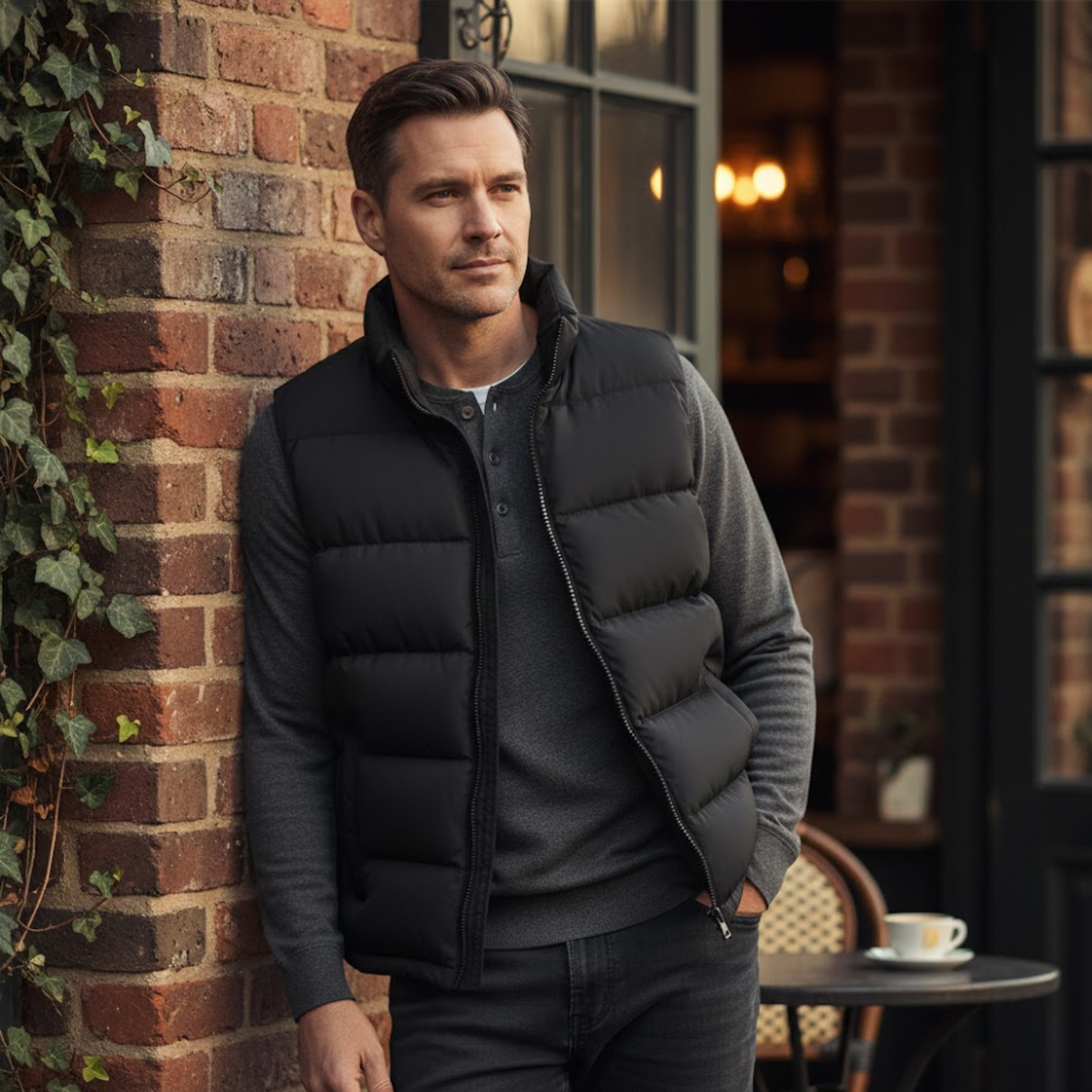 Men's Puffer Vest Cotton Padded Sleeveless Jacket with Zipper Pockets and Stand Collar