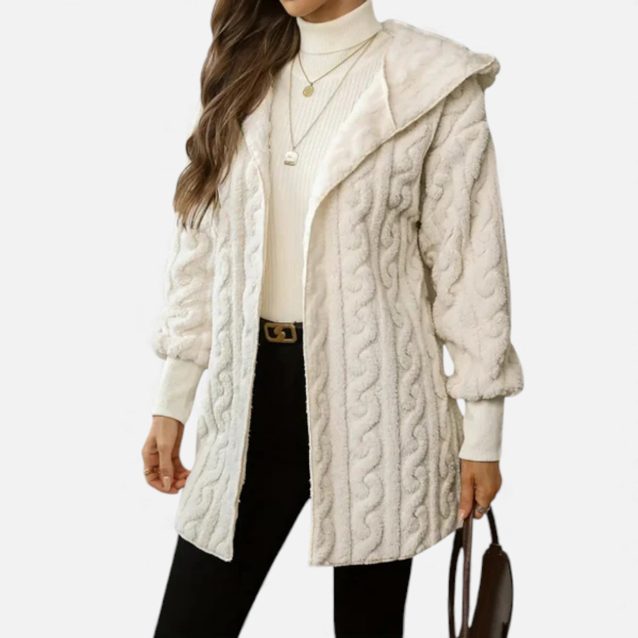 Veroux Mode | Women’s Fleece Coat – Cable-Knit Winter Comfort