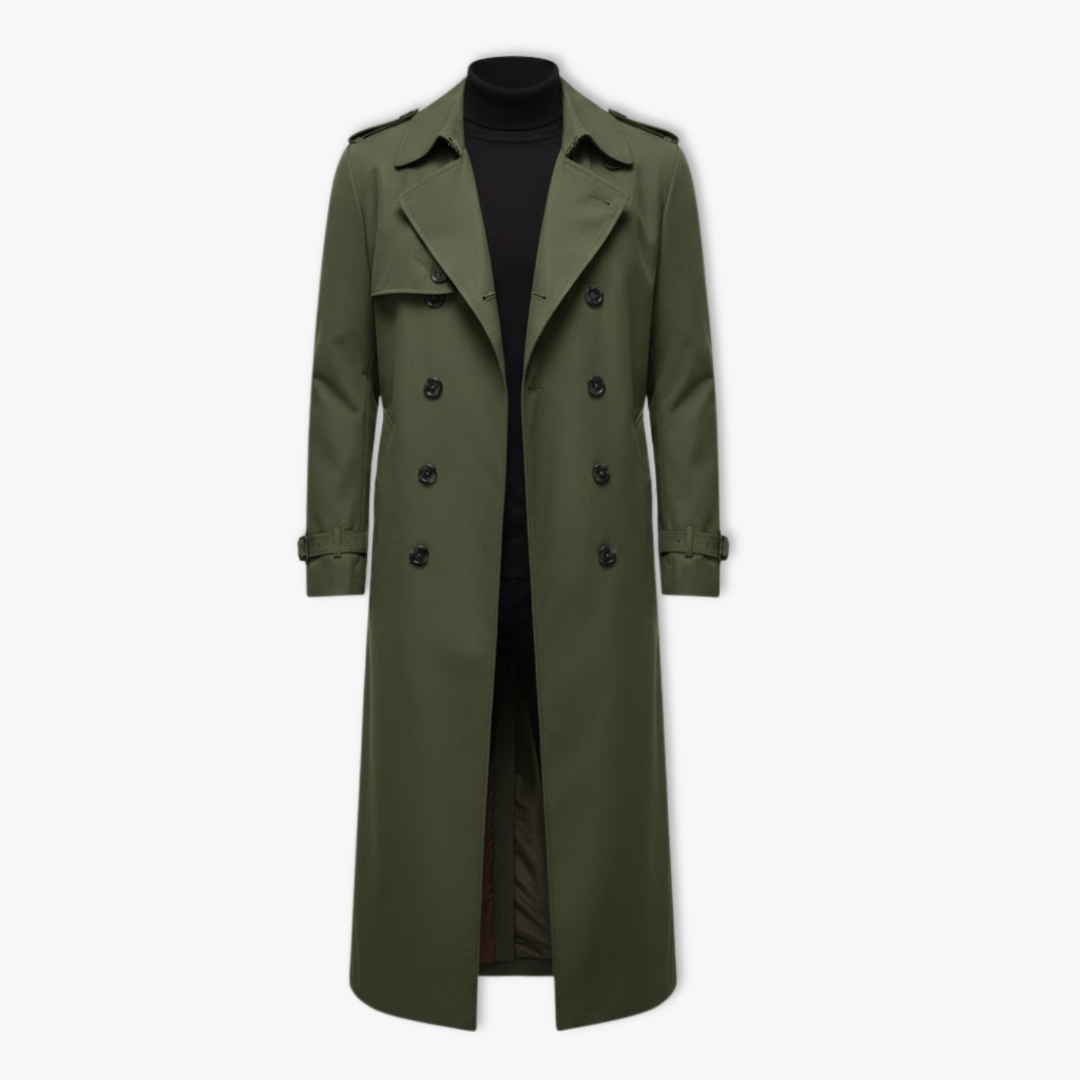 Men's X-Long Trench Coat Single Breasted Loose Fit Polyester Overcoat Outerwear
