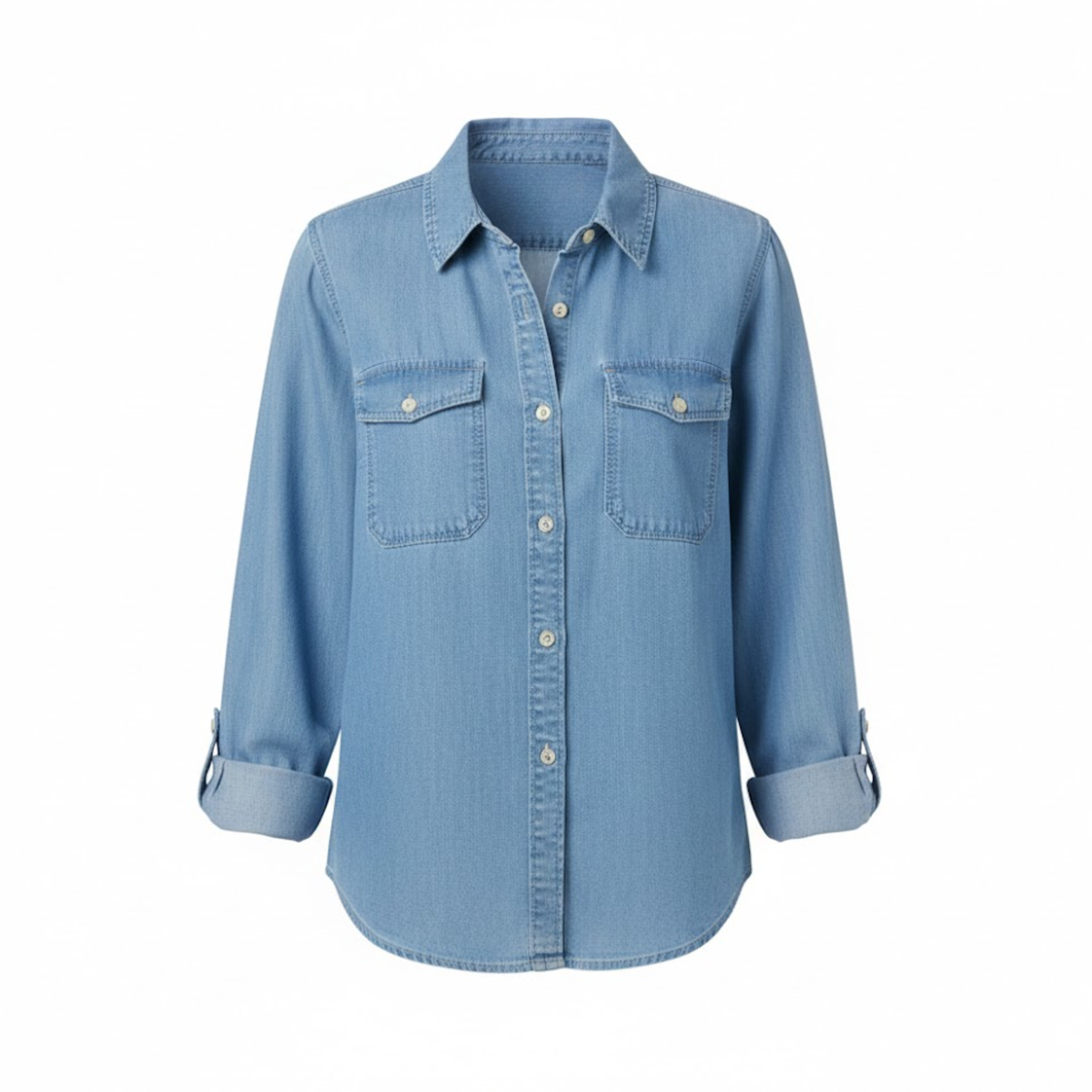 Women's Button Down Denim Shirt Long Sleeve Turn Down Collar Casual Cotton Blouse
