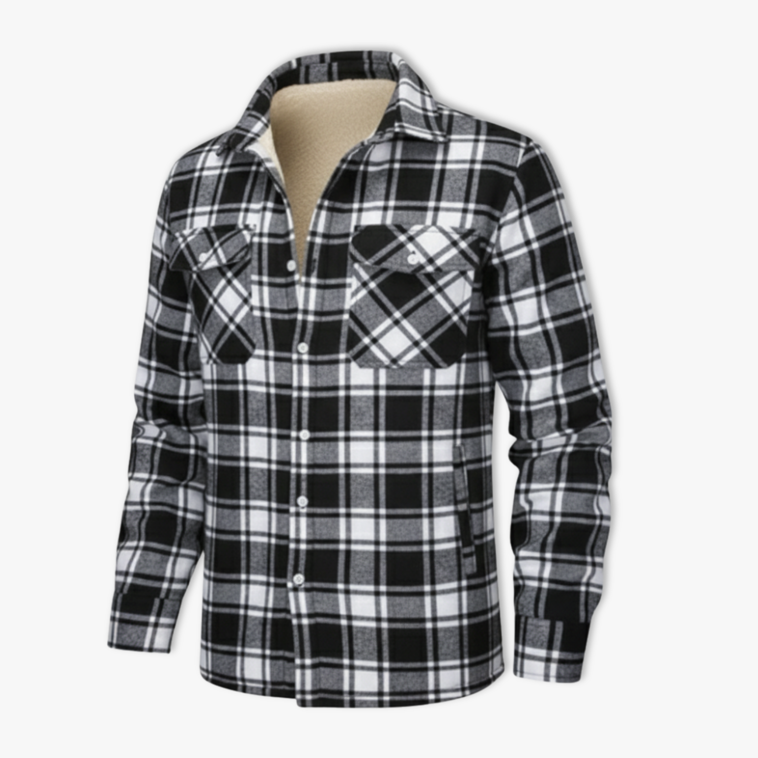 Mens Flannel Cotton Jackets Plaid Fleece Lining Cargo Work Coats