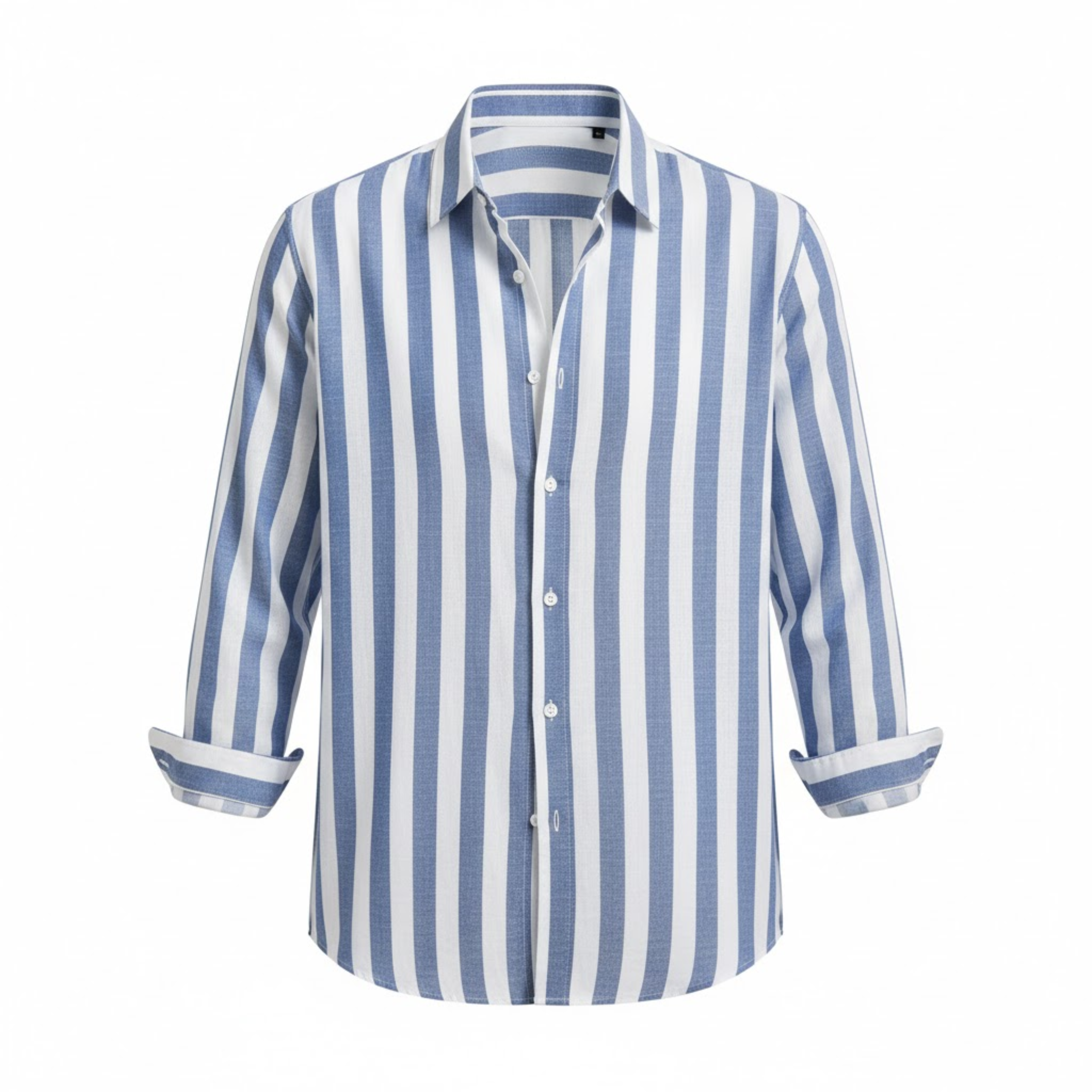 Men's Striped Casual Shirt Long Sleeve Turn-Down Collar Single Breasted Polyester Top
