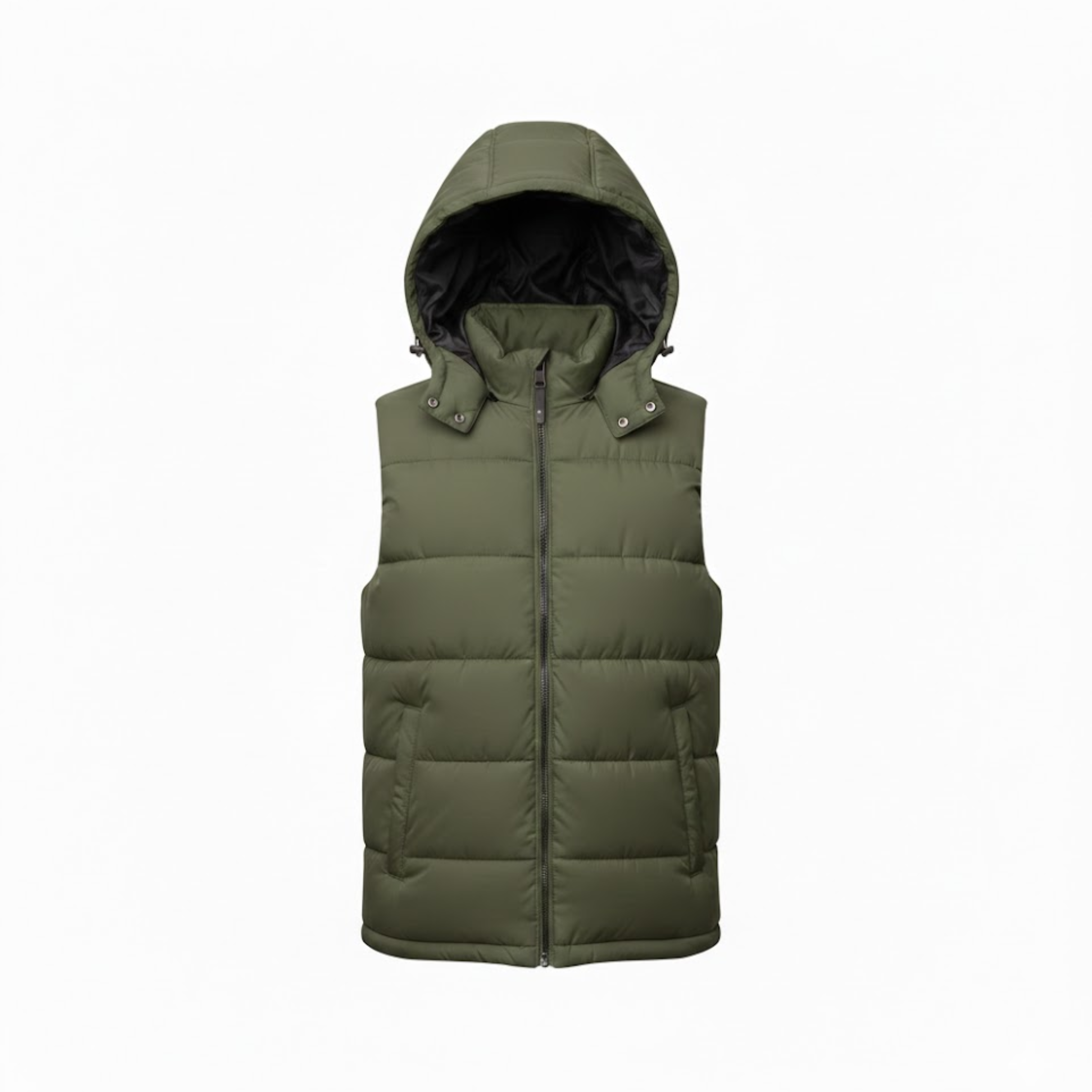 Men's Padded Hooded Vest Sleeveless Puffer Gilet with Full Zipper and Pockets