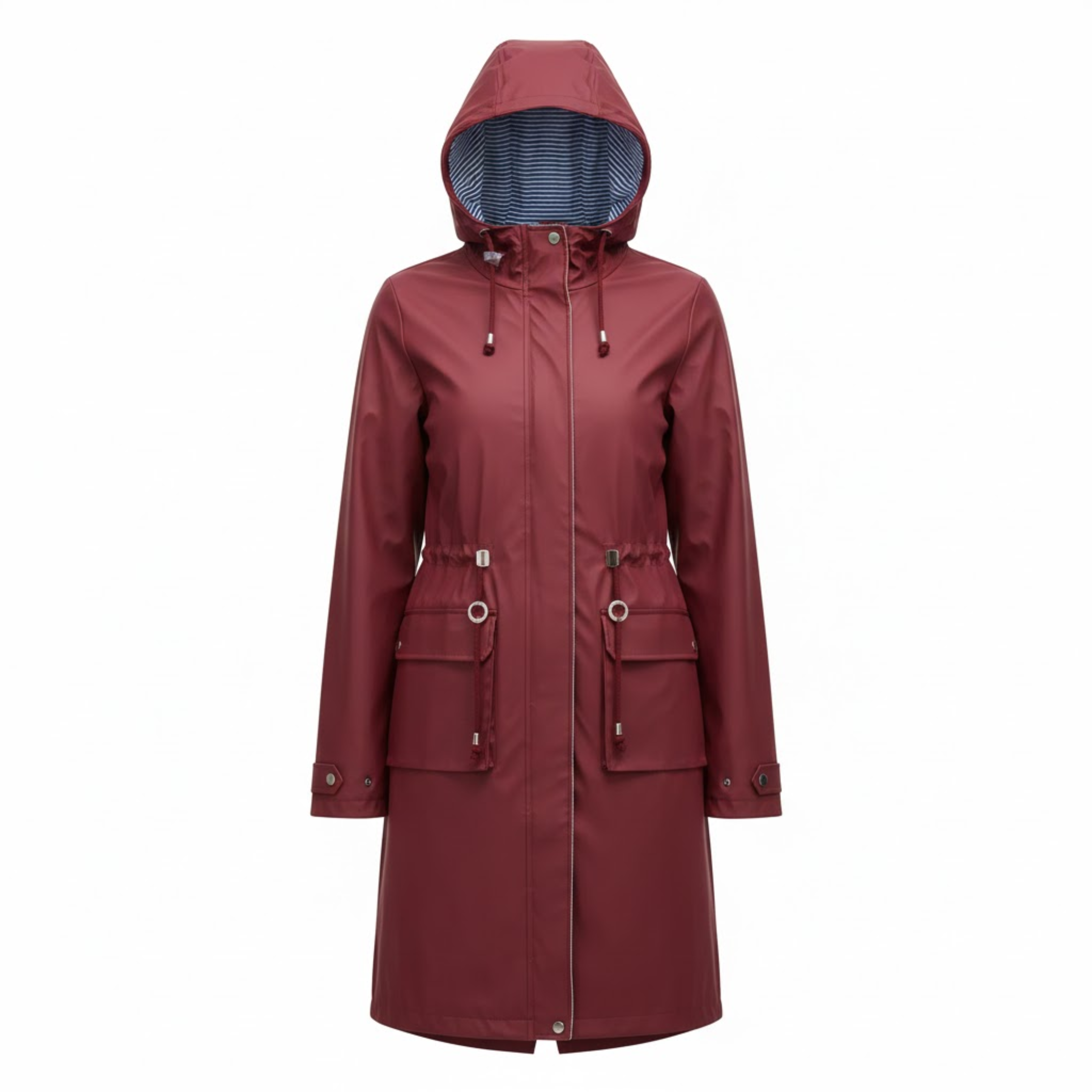 Women's Hooded Long Trench Coat Zipper Closure Full Sleeve Canvas Jacket with Pockets