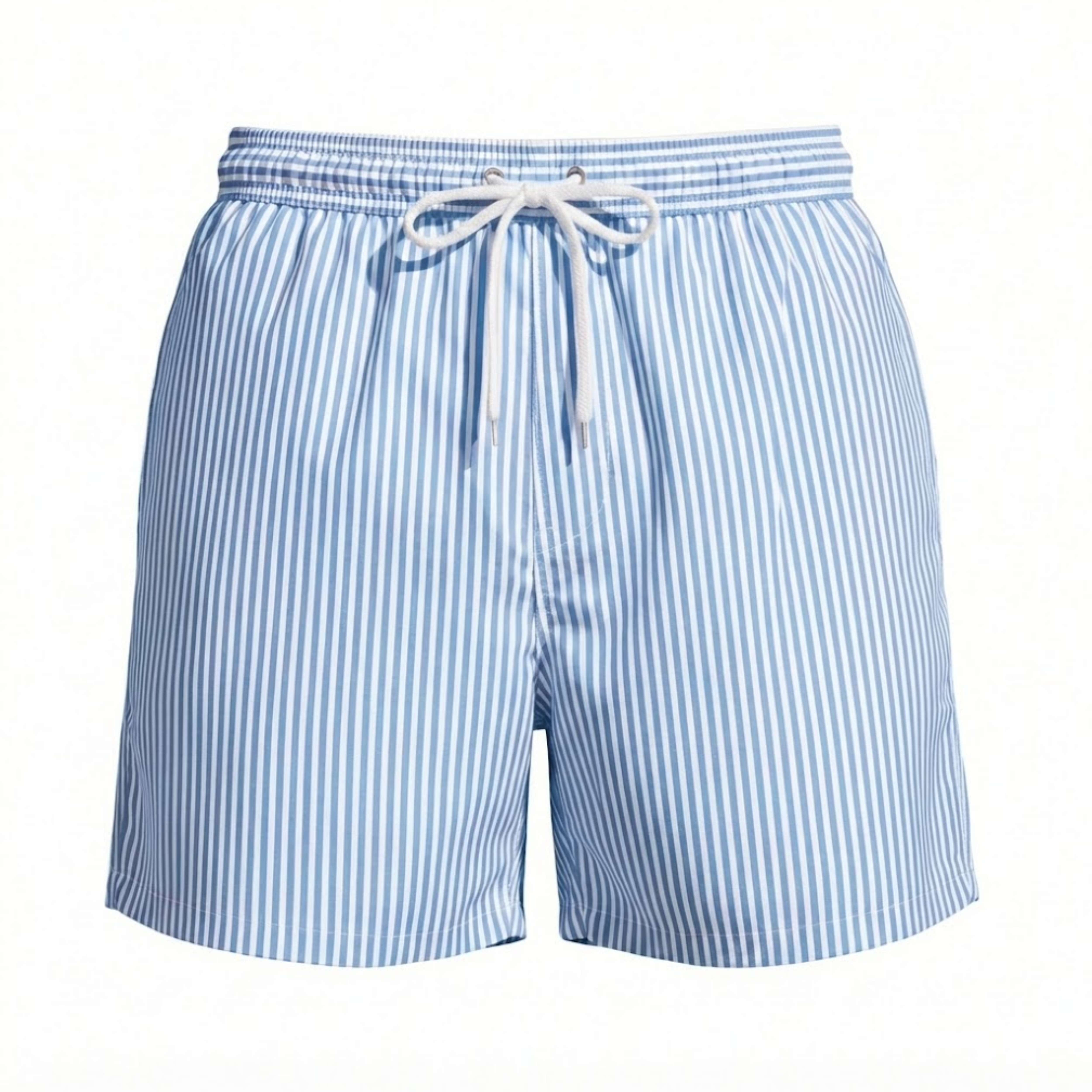 Men's Vertical Striped Beach Shorts with Elastic Drawstring Waist and Loose Fit
