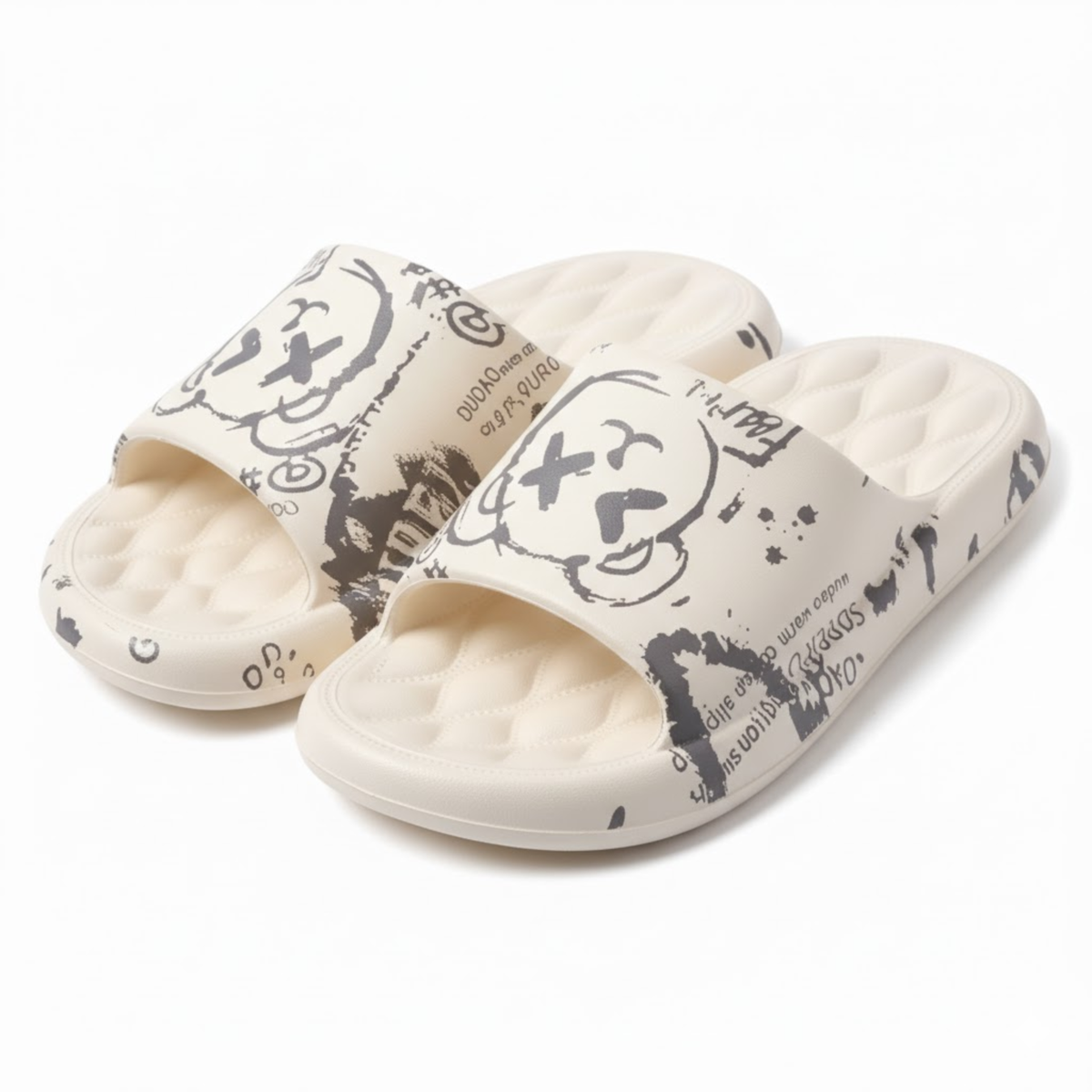 Men's Graffiti EVA Slides Non-Slip Waterproof Beach Sandals Indoor Outdoor Slippers