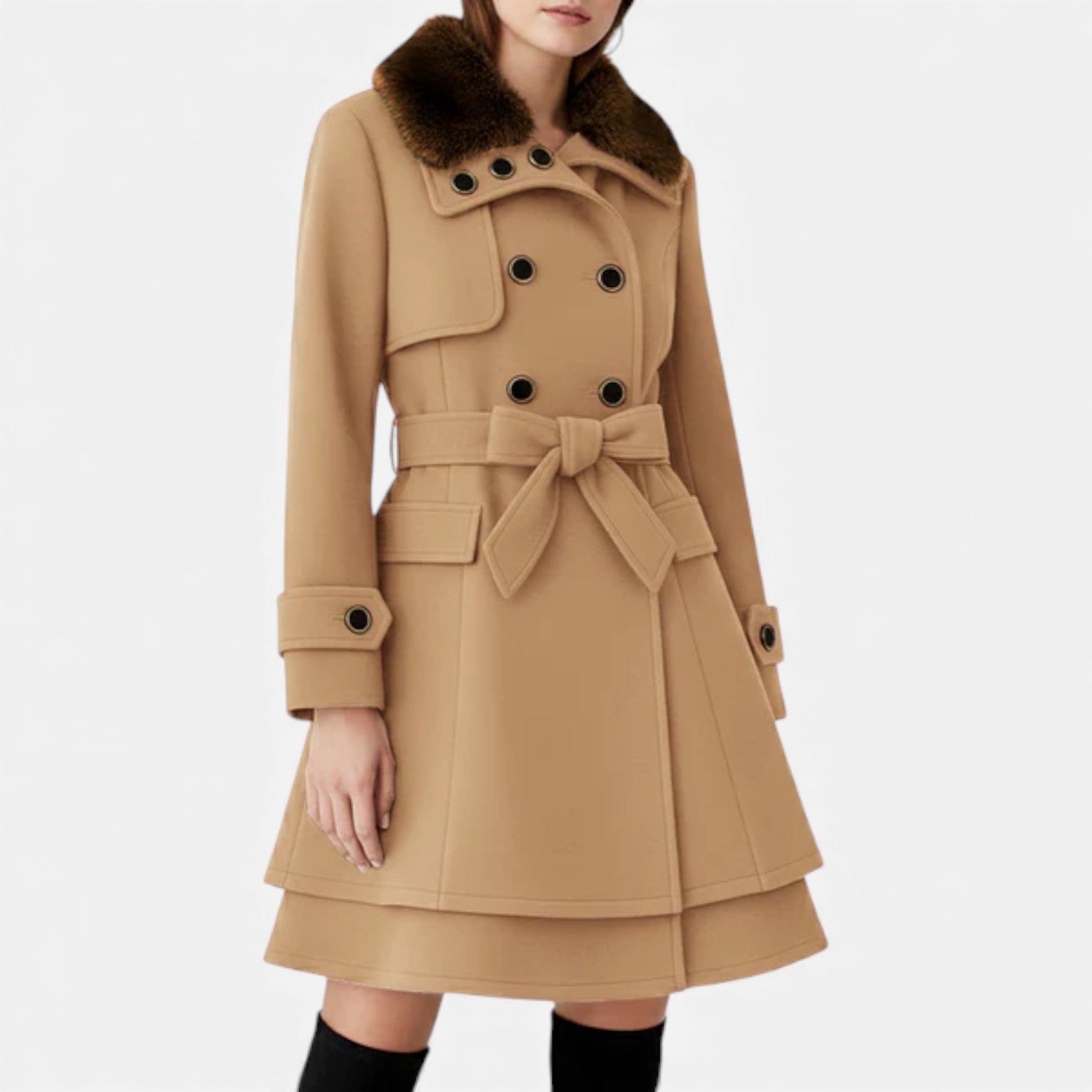 Veroux Mode | Women’s Double-Breasted Coat – Wool Blend Elegance