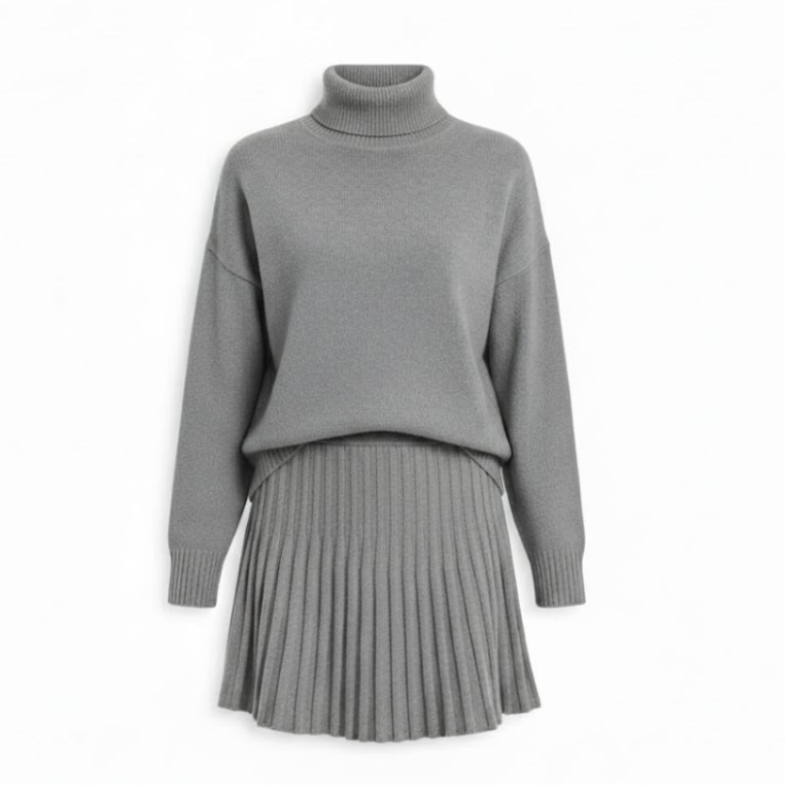 Women's Turtleneck Knit Sweater and Mini Skirt Two-Piece Set Long Sleeve Ribbed Suit