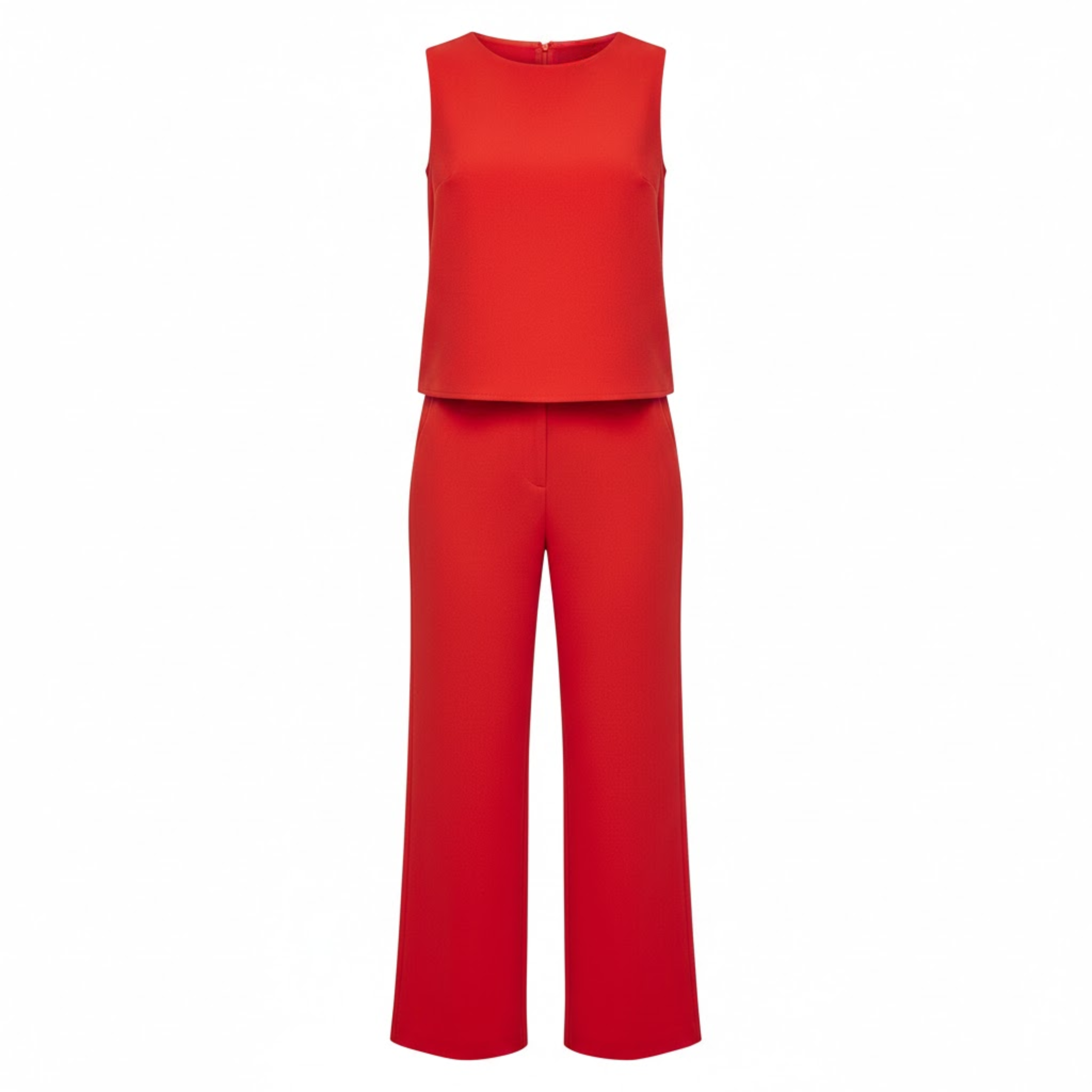 Women's Sleeveless Wide Leg Jumpsuit with Mock Neck and Full Length Trousers