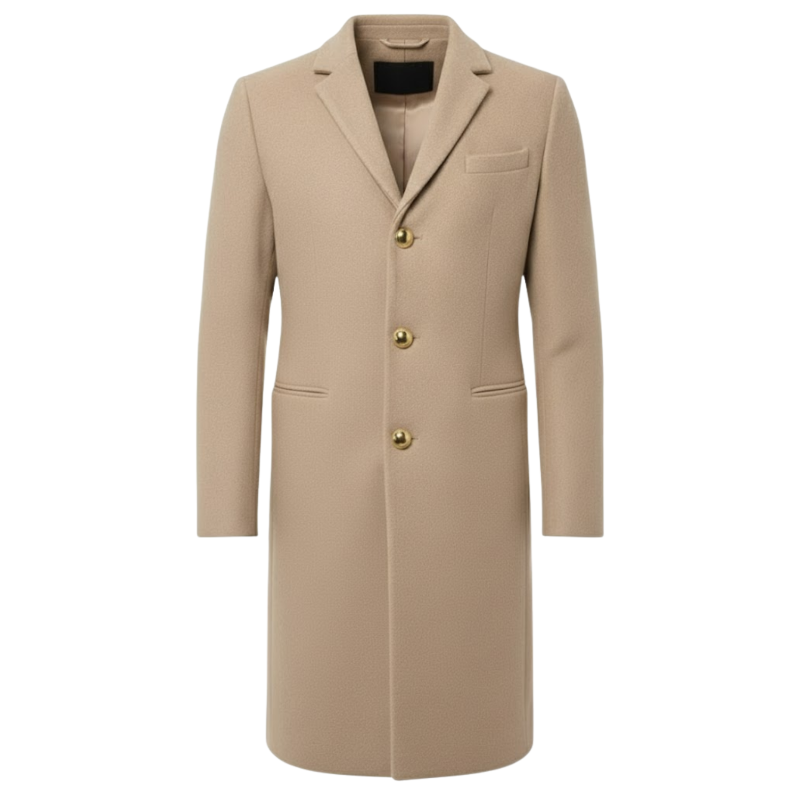 Men's Mid-Length Wool Blend Overcoat Single Breasted Slim Fit Trench Coat Jacket