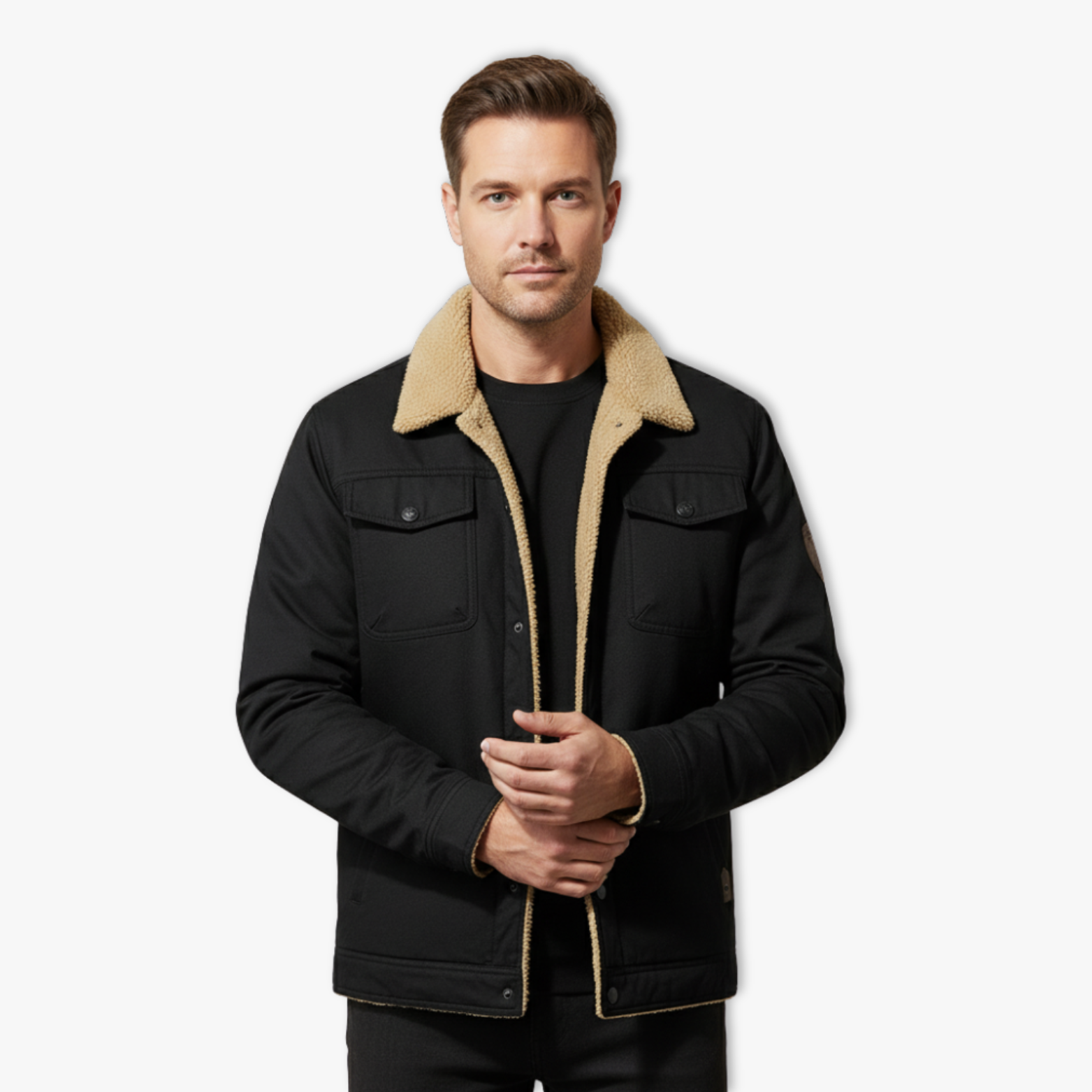 Men's Winter Faux Shearling Lined Warm Coat Buttoned Parka Casual Tops
