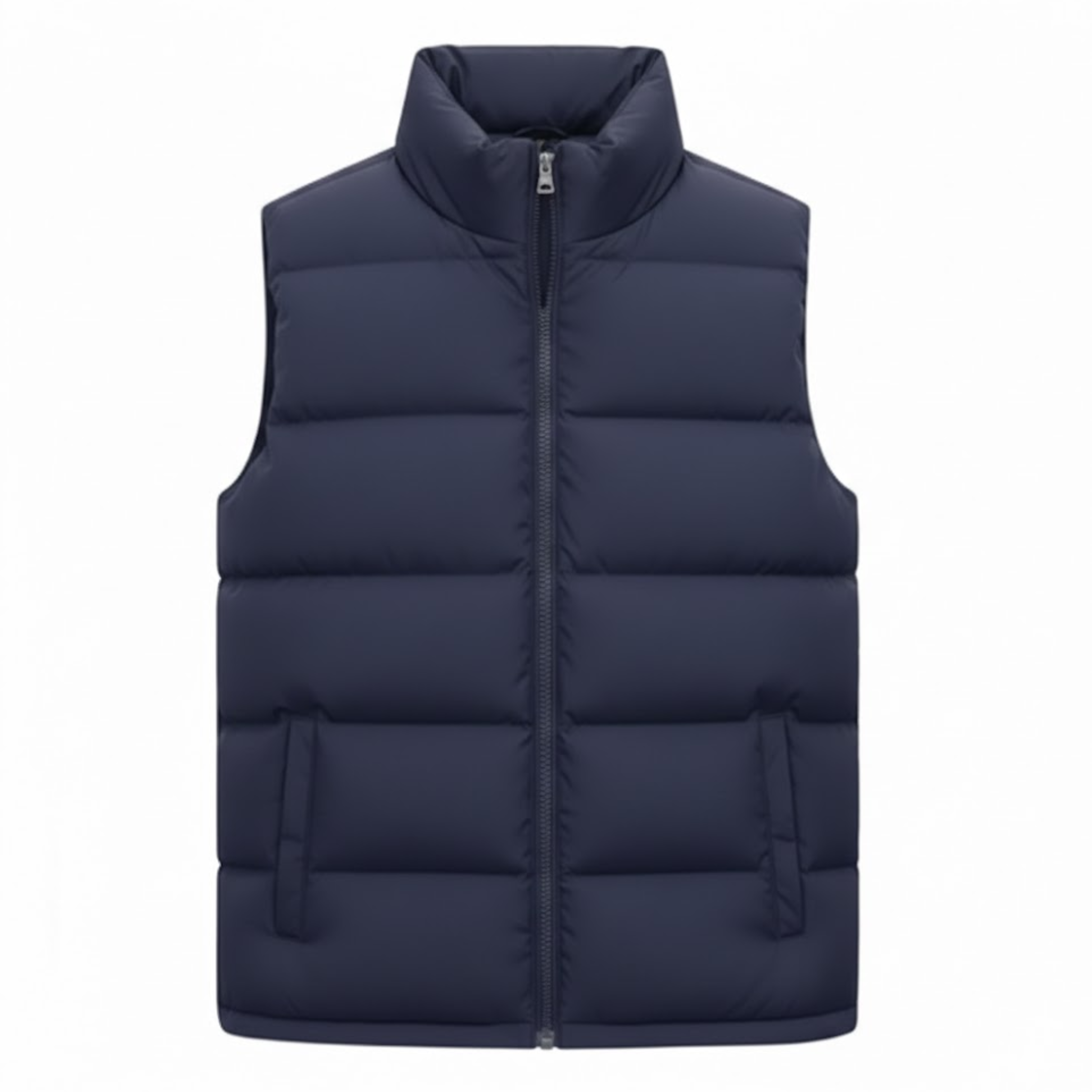 Men's Puffer Vest Cotton Padded Sleeveless Jacket with Zipper Pockets and Stand Collar