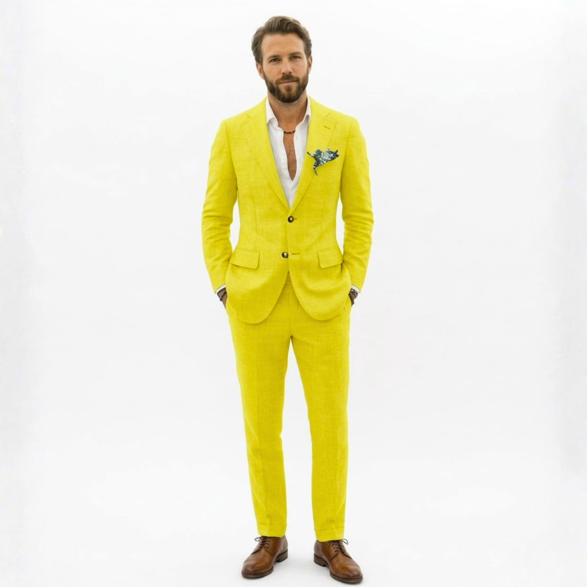 Men’s Cotton Linen Suit 2 Piece Set Slim Fit Single Breasted Blazer and Trousers